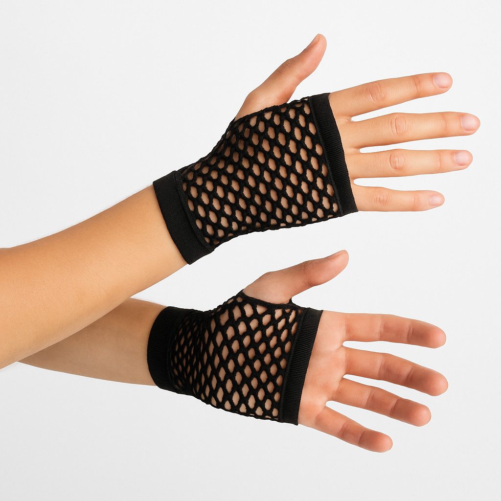 Widmann S.r.l. Kostüm Kostümaccessoire Schwarze Fischnetz Handschuhe fingerlos, Retro, rockig, auffällig