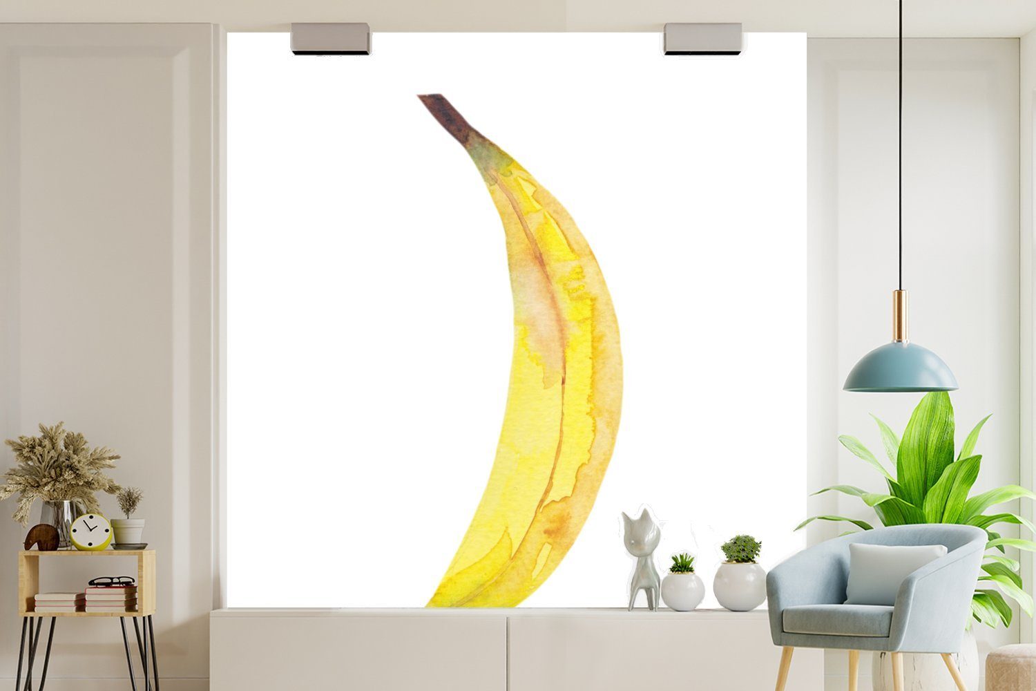 MuchoWow Fototapete Banane - Aquarell Weiß, Matt, Wohnzimmer - (5 St), oder Vinyl Wandtapete Tapete für bedruckt, Schlafzimmer