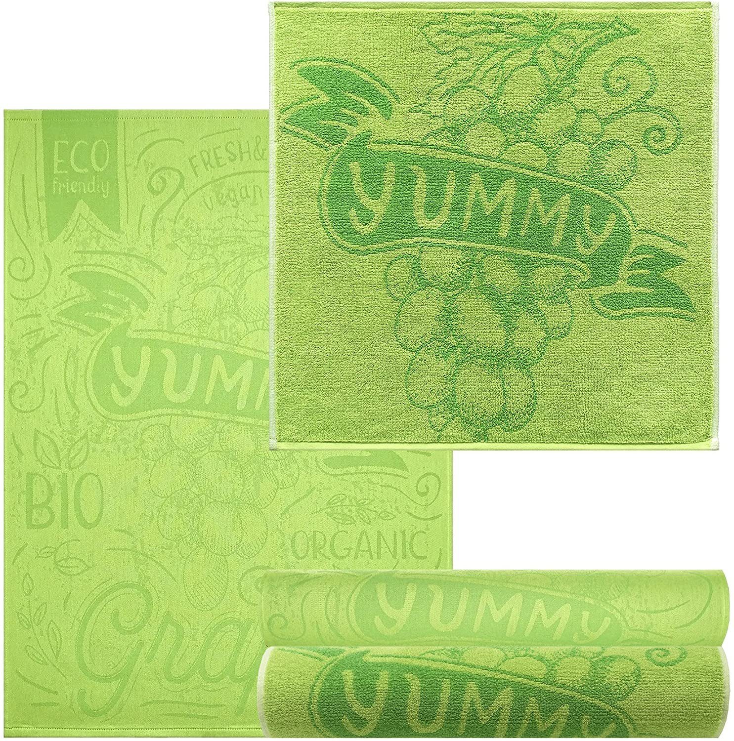 Lashuma Handtuch Set Weintraube, Frottee (4-St), Baumwoll Geschirrhandtücher 2x 50x50 cm 2x 50x70 cm grün
