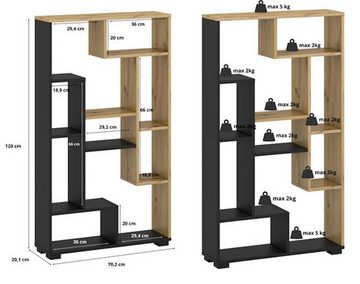 Feldmann-Wohnen Bücherregal Split, Split 1-tlg., 70x20x120cm schwarz / Artisan Eiche