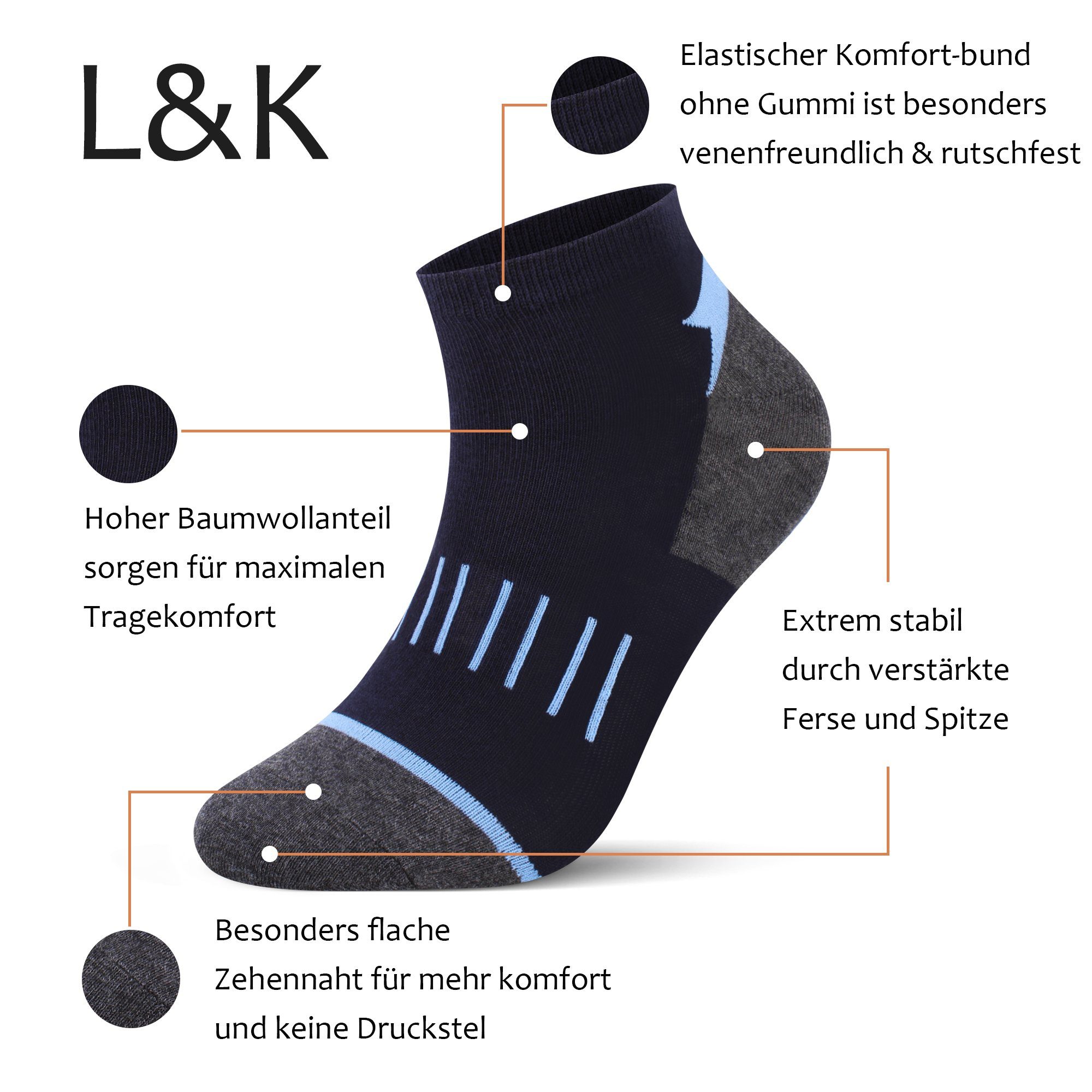 L&K (10er-Pack) Sneaker Socken 2303 Baumwolle Herren Sportsocken aus