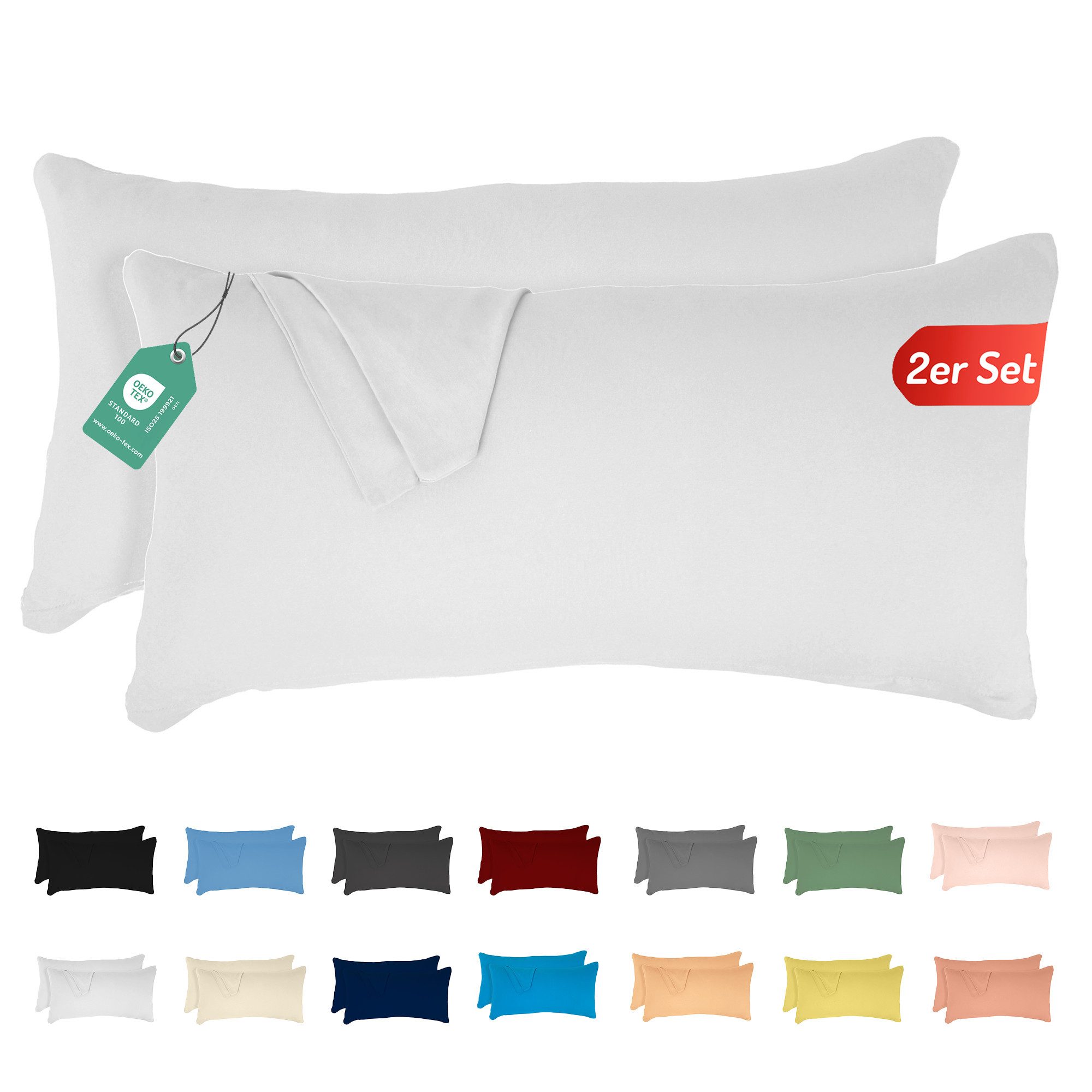livessa Kissenbezug 2er Set Kissenbezug Kissenhülle Baumwolle Jersey Reißverschluss weich, %100 Baumwolle Jersey Stoff 140 g/m², Ultra Weich und Atmungsaktiv