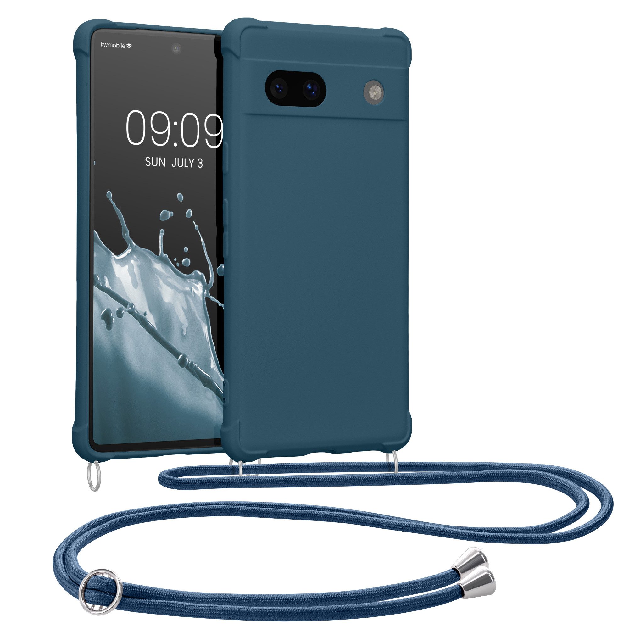 kwmobile Etui Hülle für Google Pixel 7a, mit Metall Kette zum Umhängen - Silikon Handy Cover Case Schutzhülle