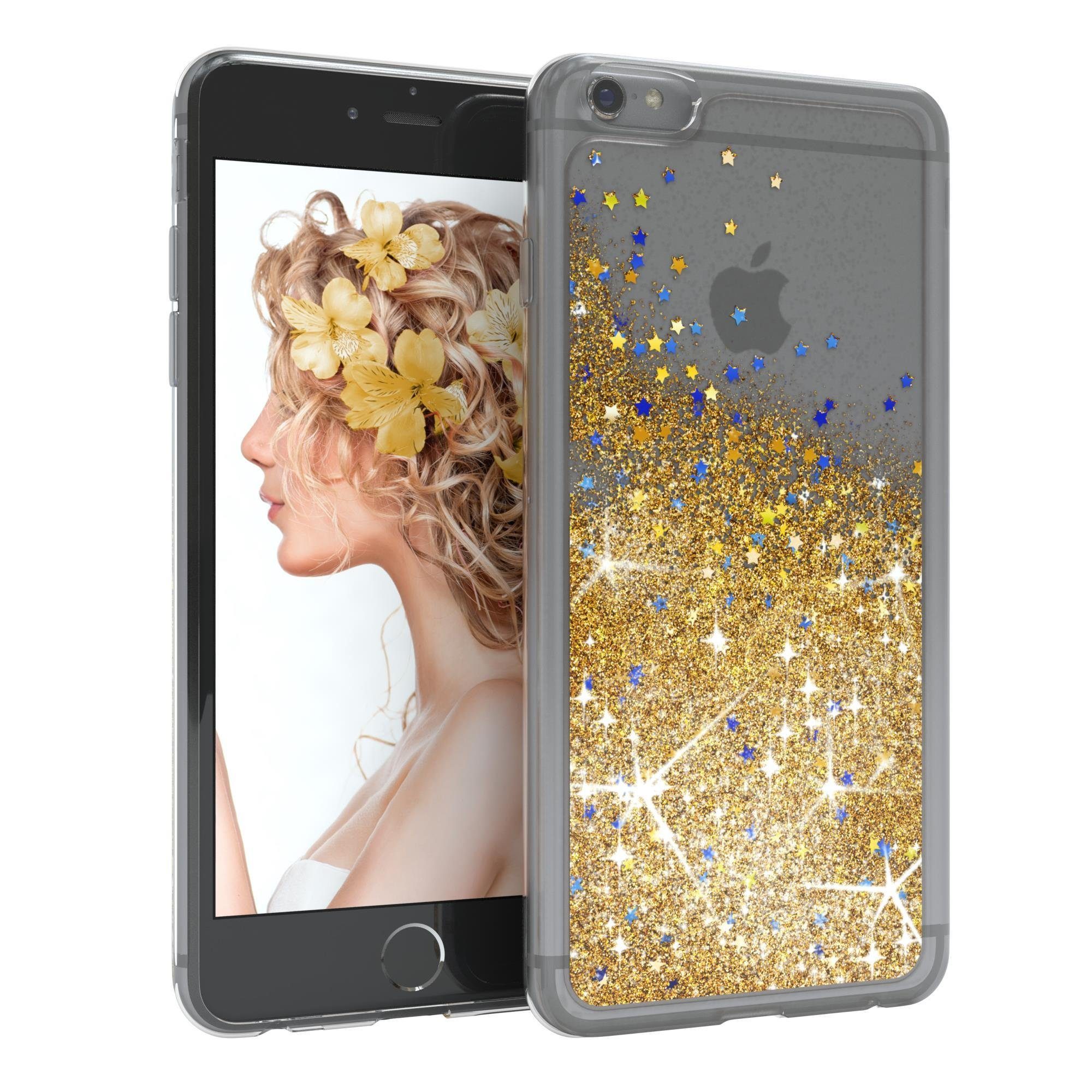 EAZY CASE Handyhülle Liquid Glittery Case für iPhone 6 / iPhone 6S 4,7 Zoll, Durchsichtig Back Case Handy Softcase Silikonhülle Glitzer Cover Gold