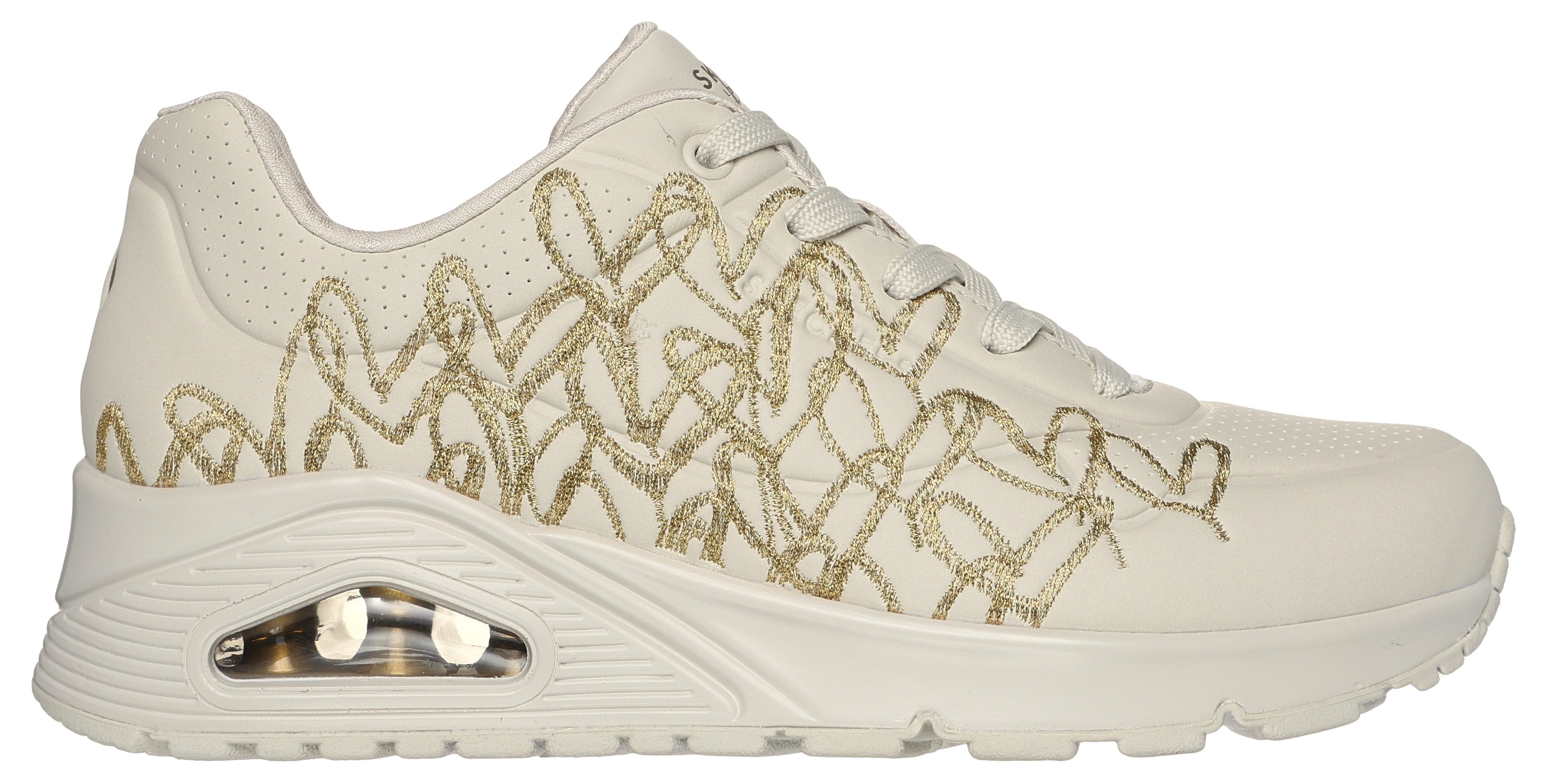 Skechers UNO-GOLDEN HEART Sneaker Freizeitschuh, Schnürschuh mit goldfarbenen Mylar-Stickereien