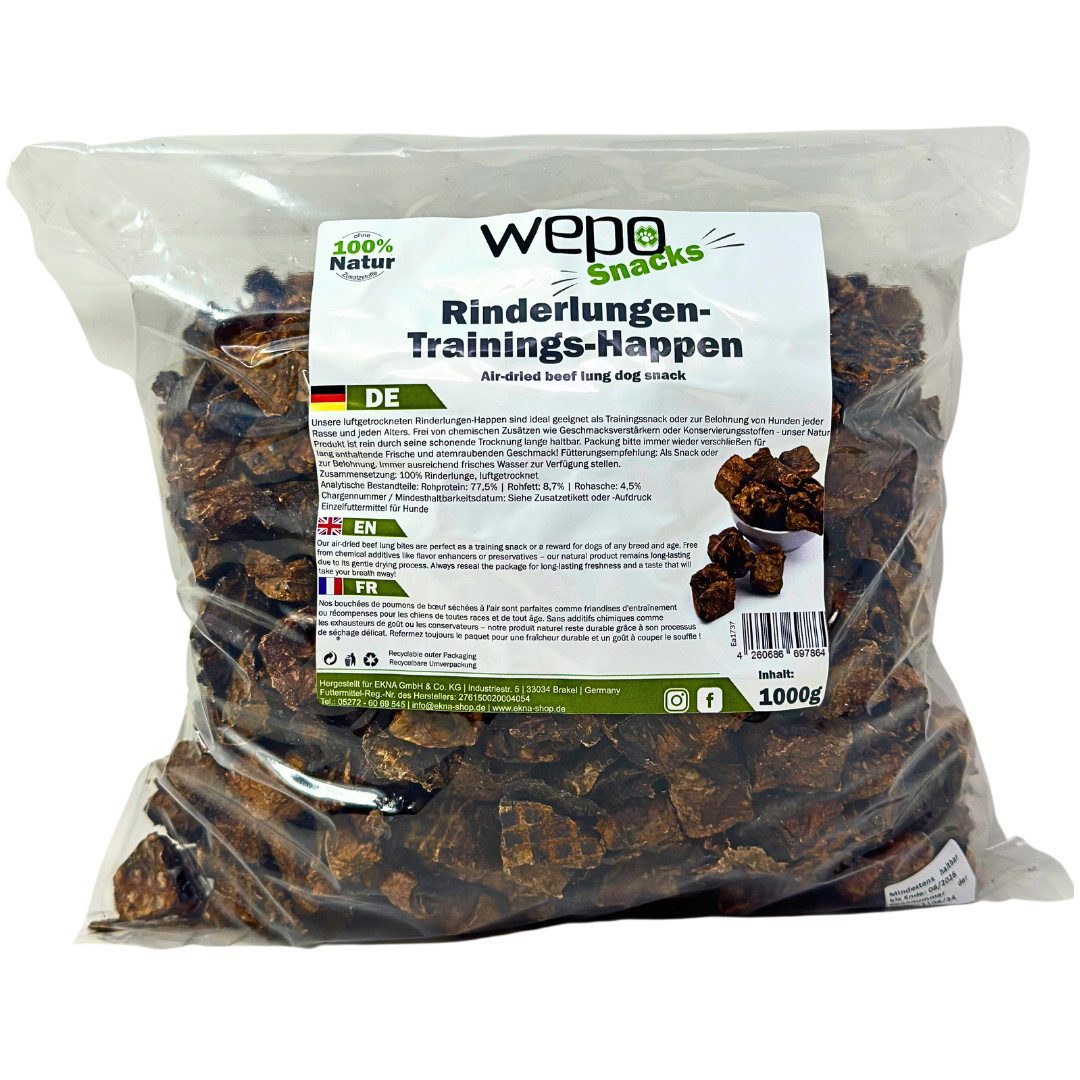 WEPO Rinderlungen - Hunde Leckerlis - Rinderlungen-Trainings-Happen, 100% Rindfleisch, luftgetrocknet!