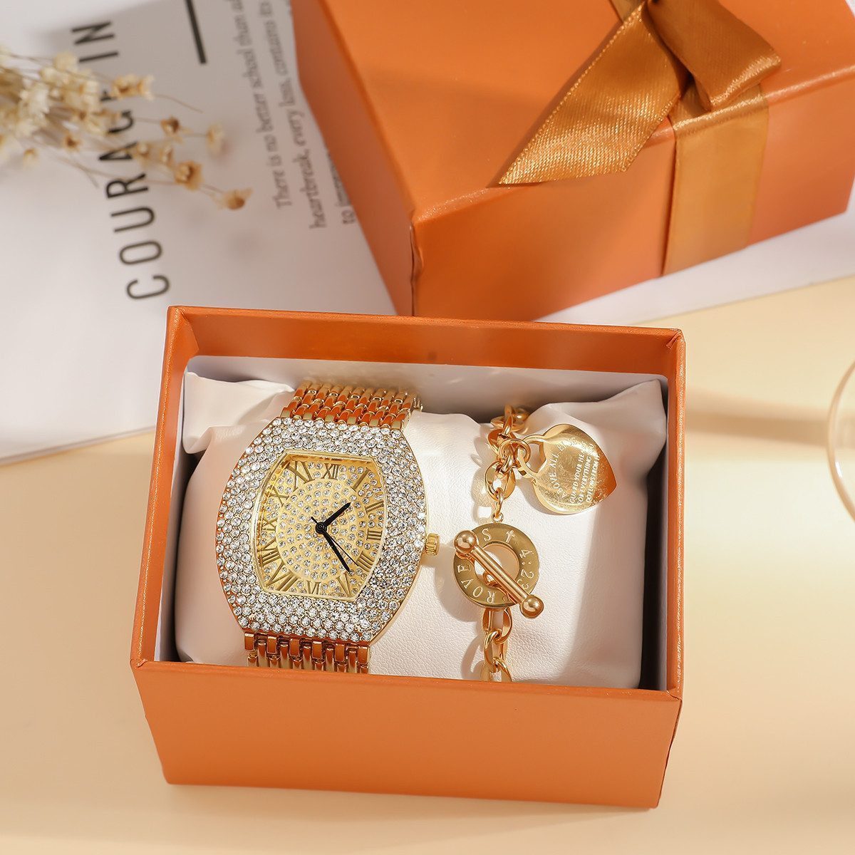 Luckice Quarzuhr Geburtstagsgeschenk, Quarzuhr Damenuhr Set, modische Accessoires, (Perfektes Geschenk für Frauen, Weihnachten, Geburtstag, Jubiläum usw empfohlene Souvenirs, 2-tlg)