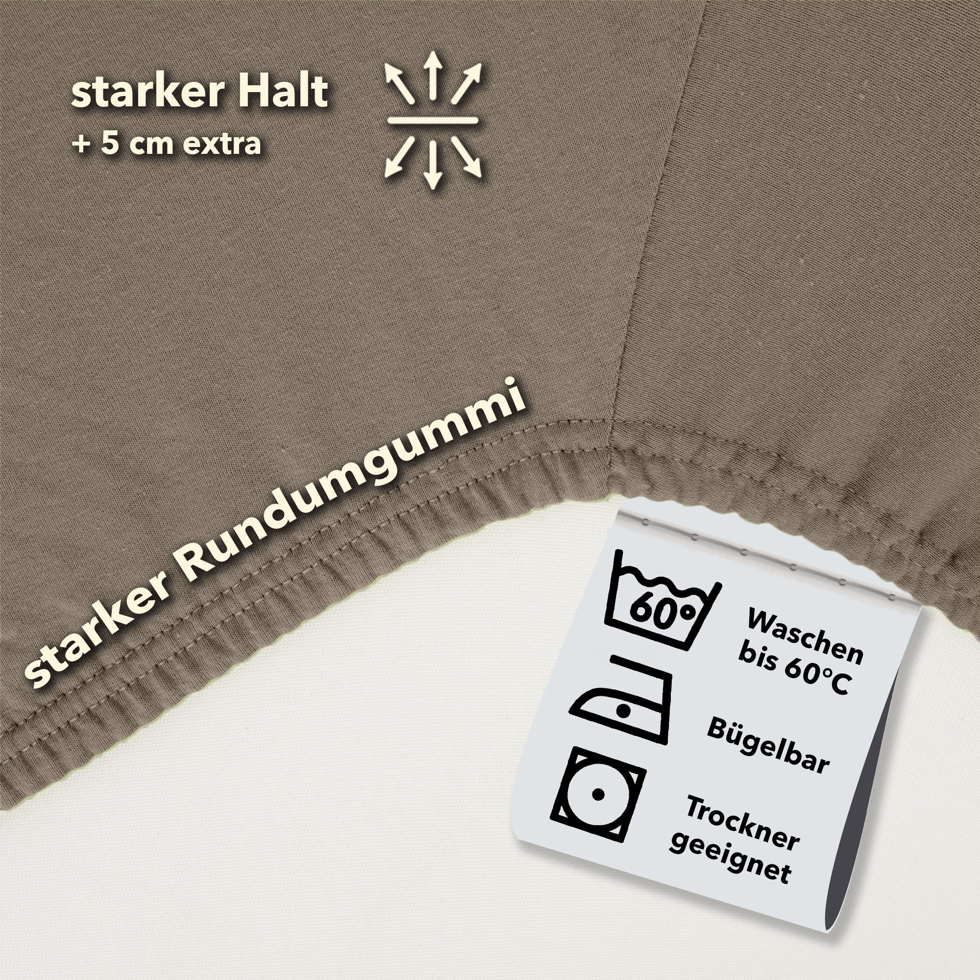 STUDIO Spannbettlaken Premium Spannbettlaken 140x200 – passt bis 160x220 cm, Jersey, Gummizug: rundum, (1 Stück), 140x200 - 160x220cm Bettlaken Spannbetttuch bis 35cm Höhe Taupe