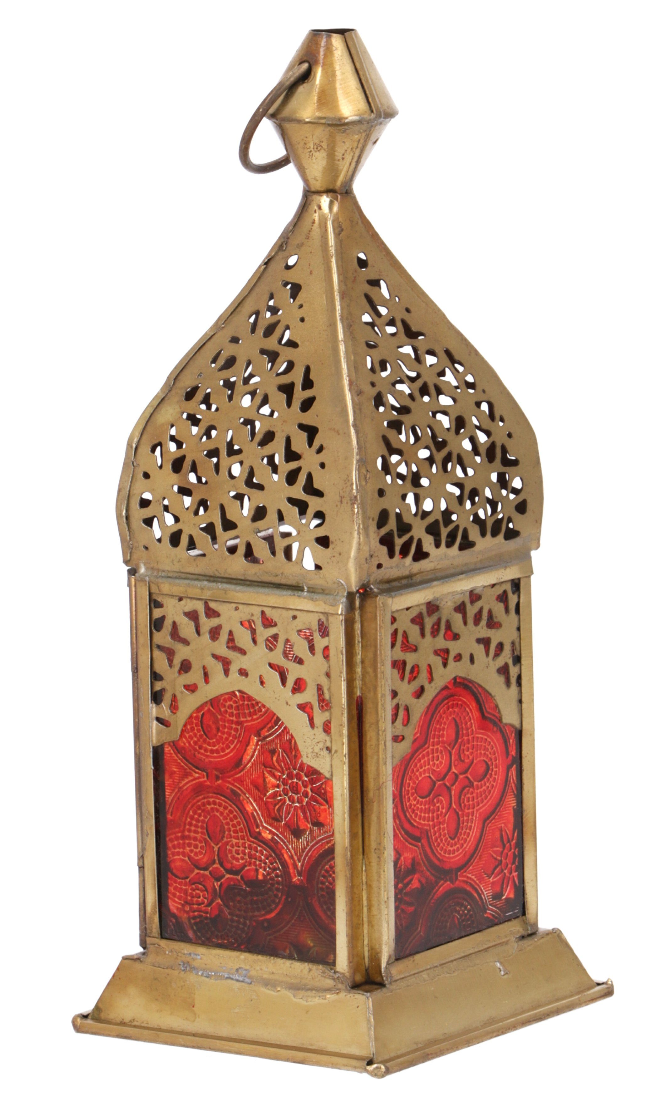 Guru-Shop Kerzenlaterne Orientalische Metall/Glas Laterne in.. rot | Kerzenhalter