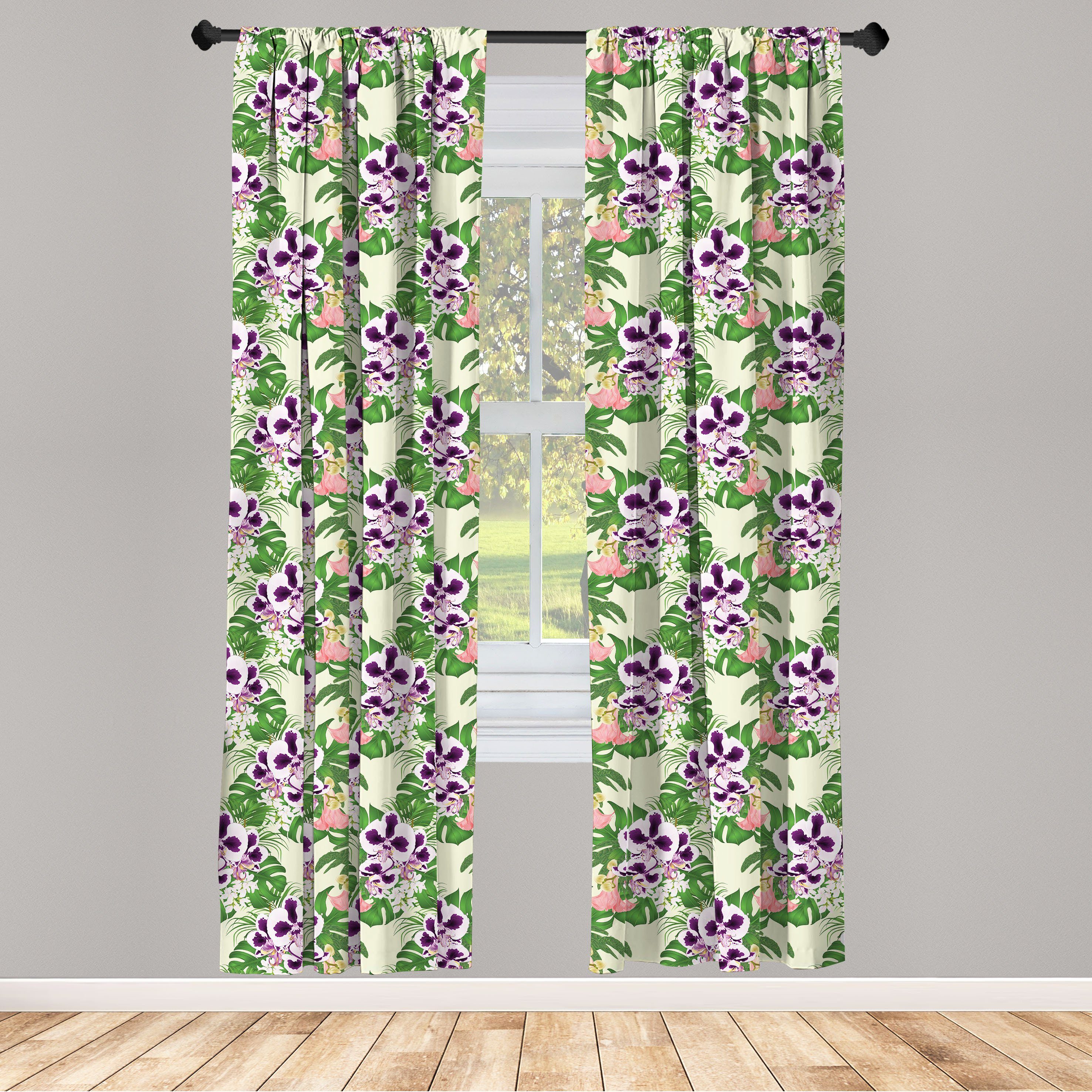 Gardine Vorhang für Wohnzimmer Schlafzimmer Dekor, Abakuhaus, Microfaser, Philodendron Exotische Blumenstrauß