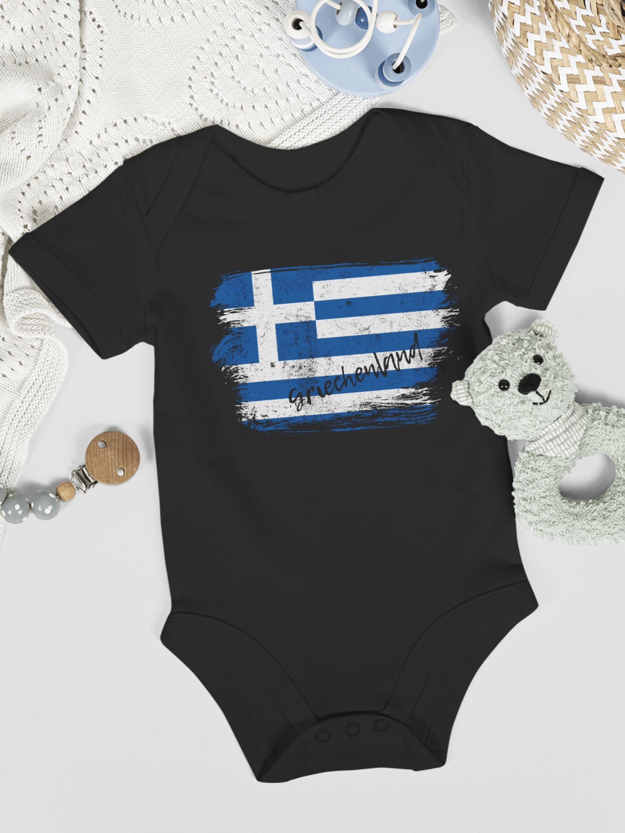 Kinder Mädchen (Gr. 50 - 92) Shirtracer Shirtbody Griechenland Vintage - Baby Länder Wappen - Baby Body Kurzarm Fußball Flaggen 