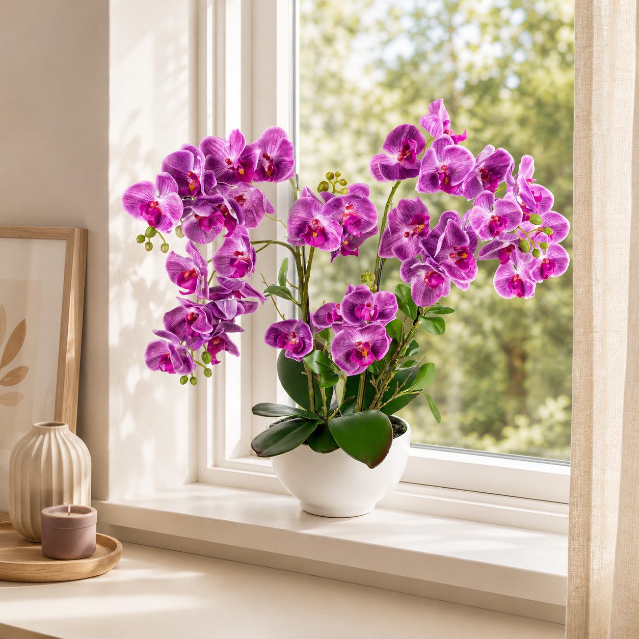 Kunstorchidee PASCH® XXL Orchidee künstlich wie echt (56cm) in Hochglanz-Keramiktopf Orchidee, PASCH