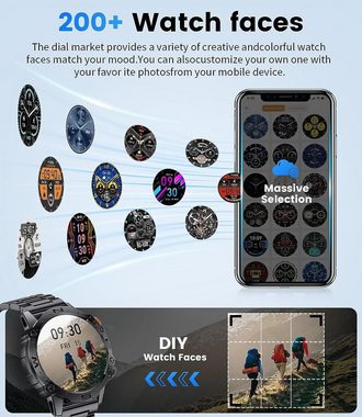 SIEMORL Smartwatch (1,43 Zoll, Android iOS), Herren mit Telefonfunktion 20 Sportmodi Wasserdicht Fitness Militäruhr