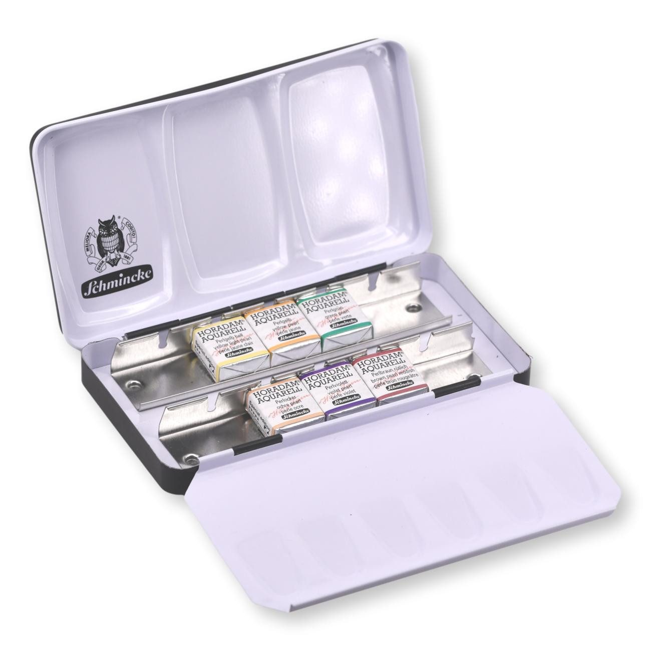 Schmincke Aquarellfarbe HORADAM® Farbkasten mit 6 limitierten Perlfarben, 1/2 Näpfchen