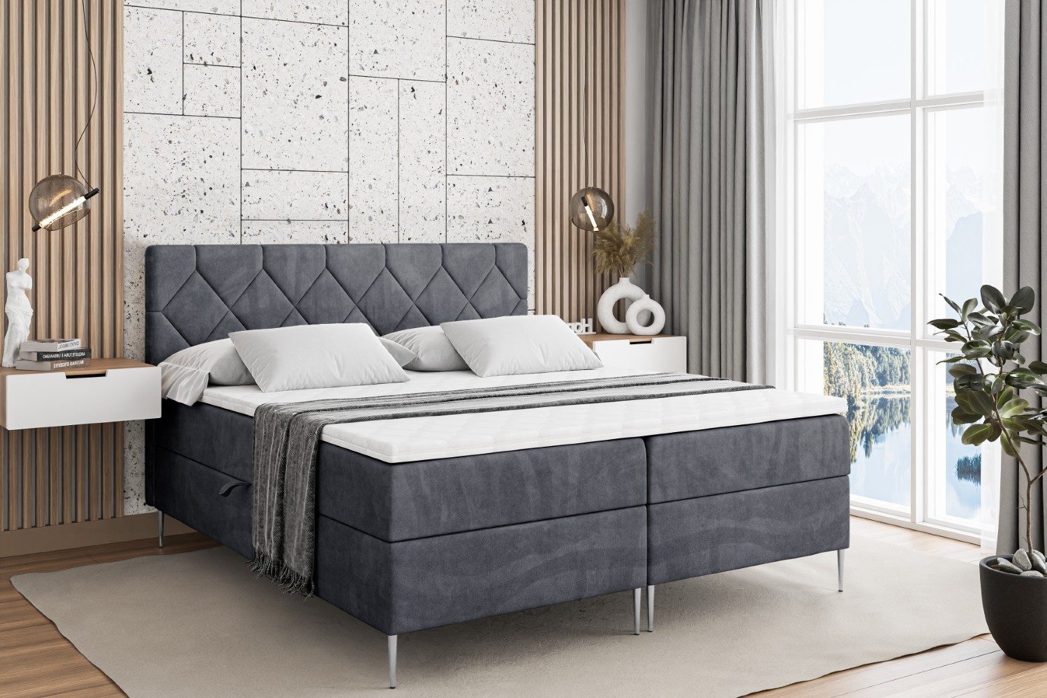 ALTDECOR Boxbett CATOR-F (Multipocket-Matratze H4, H3 Matratze Bonellfederung, Topper, Kopfteil)
