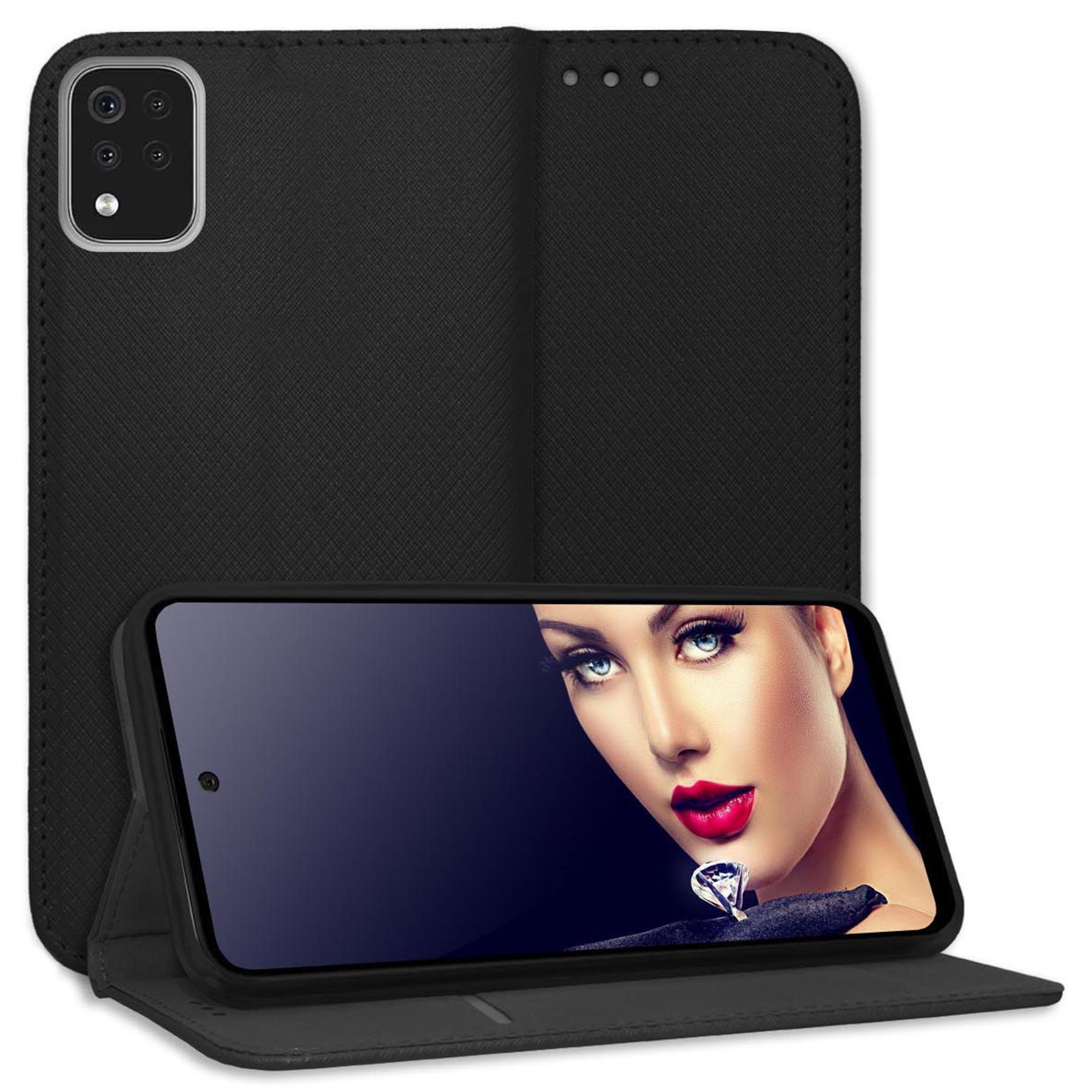 mtb more energy Smartphone-Hülle Smart Magnet für LG K52, LG K62, LG Q52, Schwarz, Bookstyle Klapphülle Cover Wallet Case aus Kunstleder