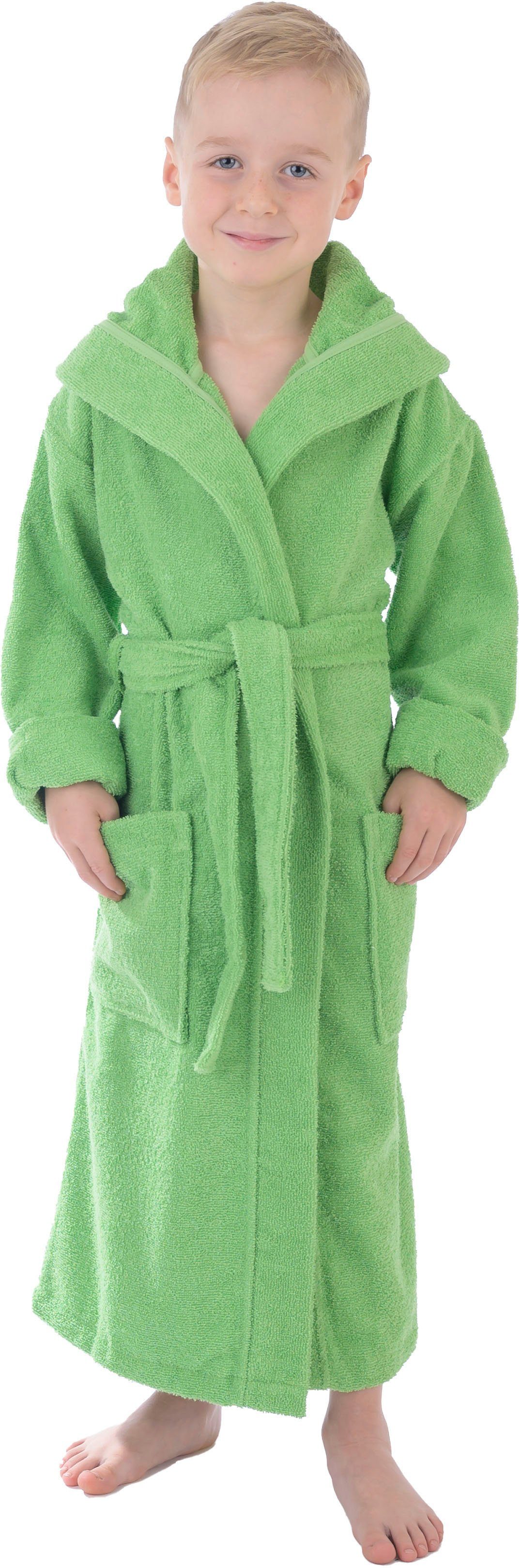 Wewo fashion Kinderbademantel 8530, Langform, Frottier, Gürtel, Kapuze green