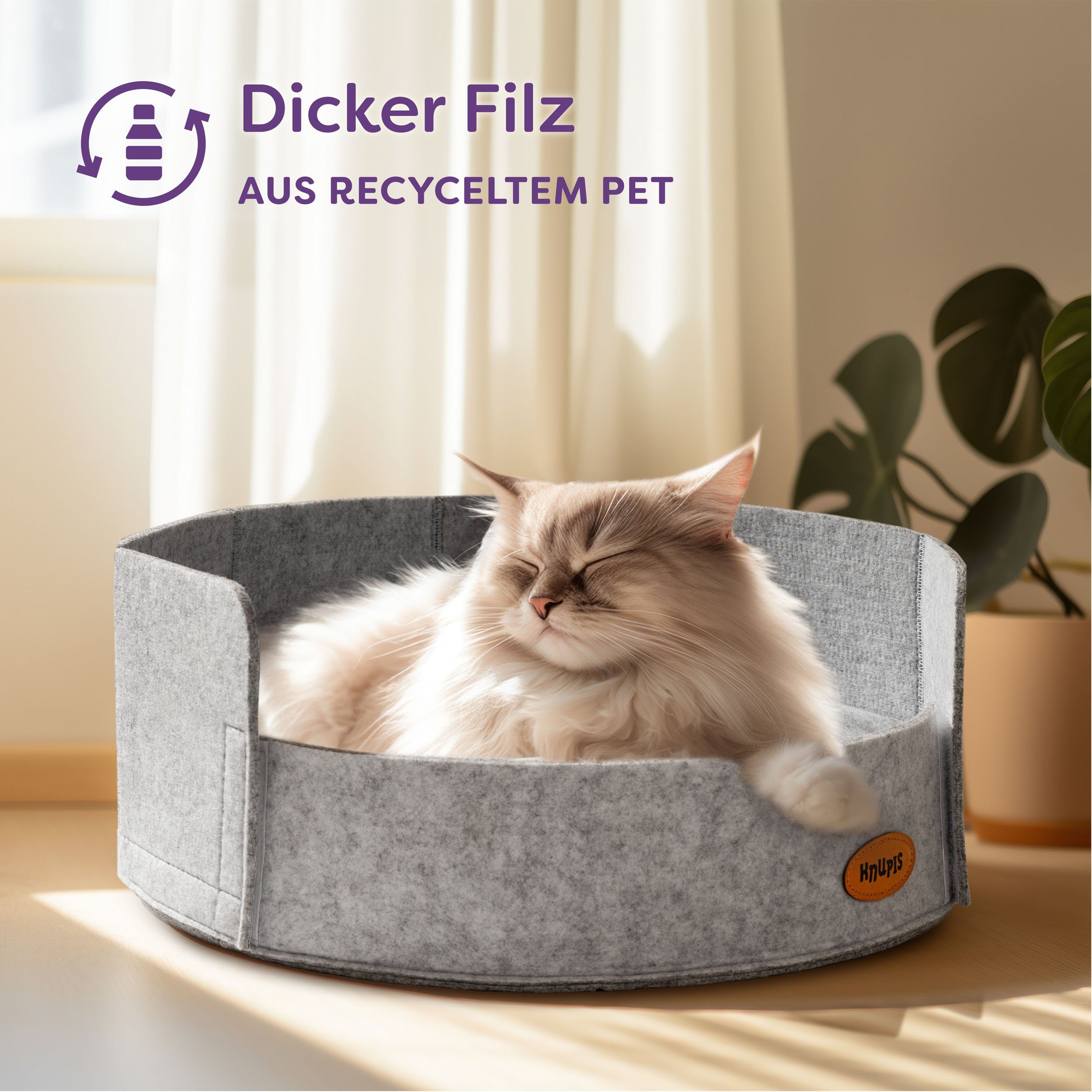 Knupis Tierbett Katzenbett Hellgrau aus Filz, günstig online kaufen