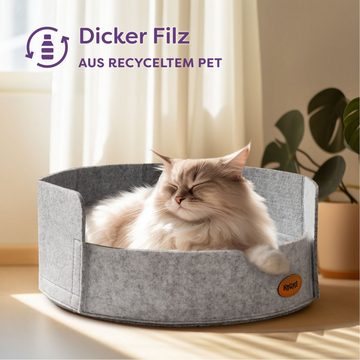 Knupis Tierbett Katzenbett Mit Kissen - Aus Nachhaltigem Filz - Waschbar, Weich & Rund - rutschfest - Katzenkörbchen für Katzen und Kleine Hunde