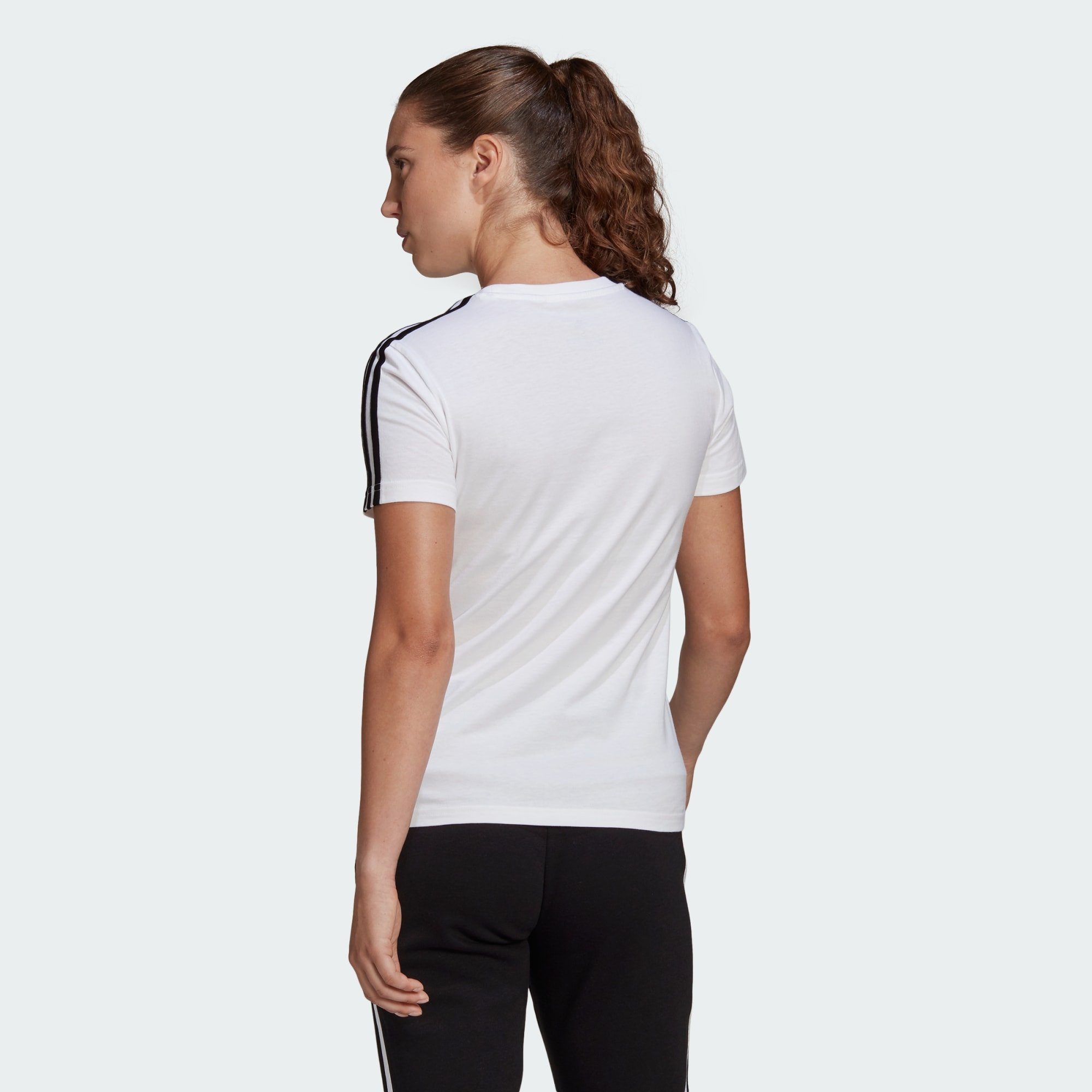 adidas Sportswear T-Shirt LOUNGEWEAR ESSENTIALS / Black 3-STREIFEN White T-SHIRT SLIM