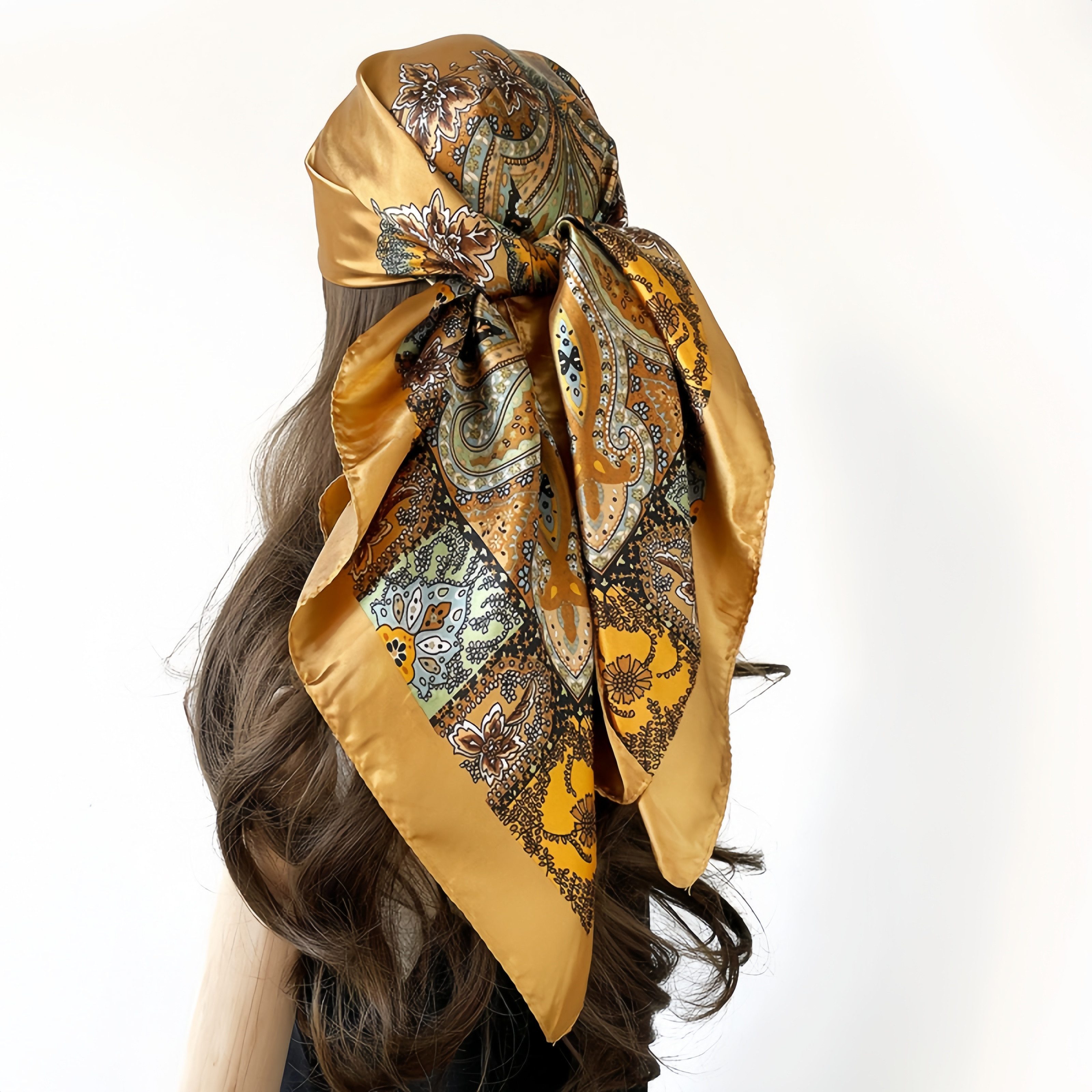 FOUORTUNATE-BEE Seidentuch 4er Set Damen Halstücher 90×90 cm, Vintage Print Haar- & Kopftuch, (4-St), Damen Tuch 90×90 cm 4er Set, Vintage Halstuch oder Haartuch
