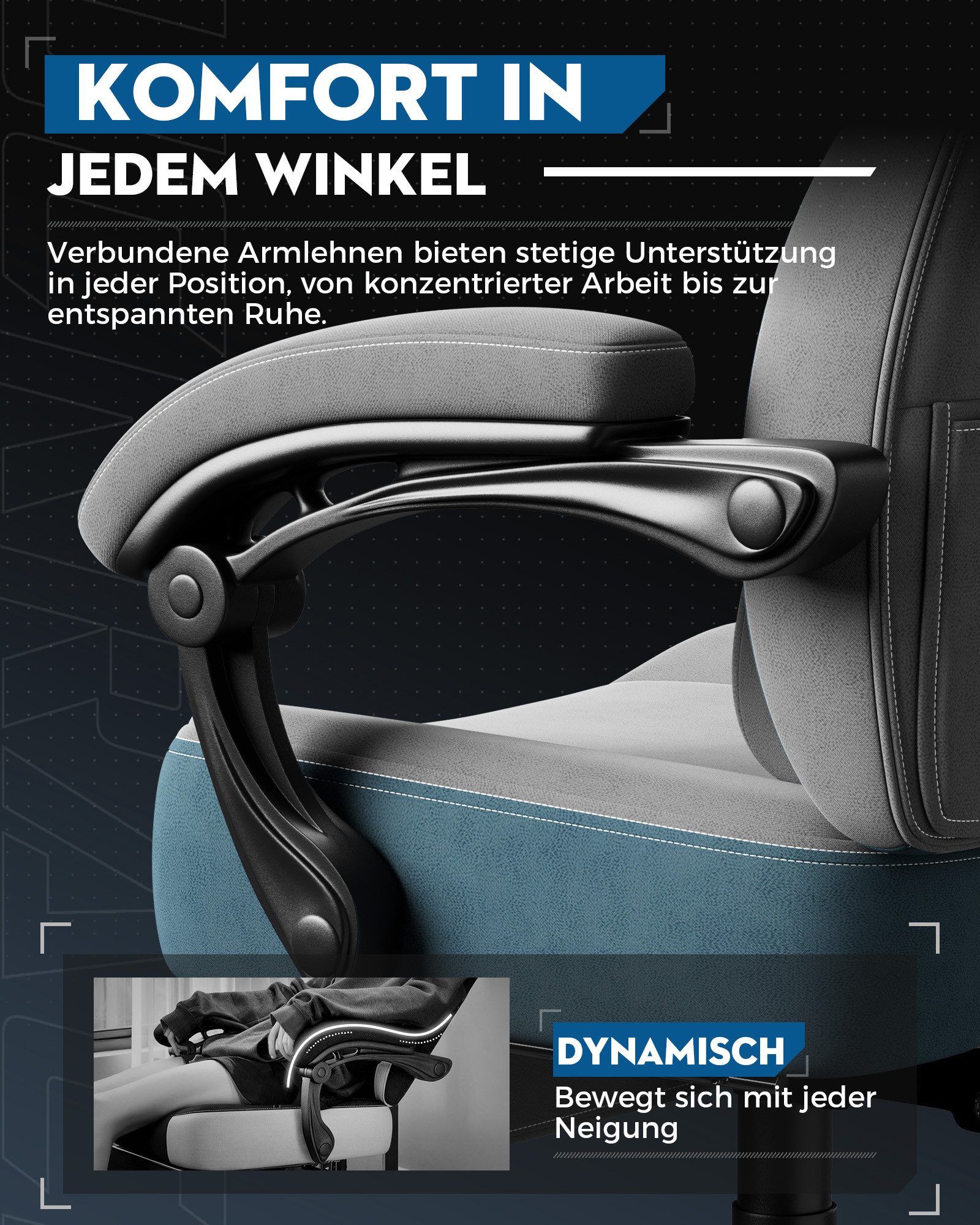 GTPLAYER Gaming-Stuhl Ergonomischer Gaming Sessel Schreibtischstuhl aus Stoff/Kunstleder (Pacekung), Federsitzkissen mit Fußstütze – Bild 4 von 5