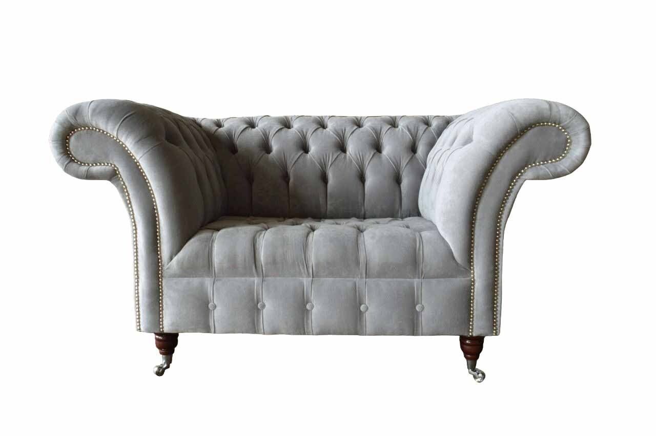 JVmoebel Sessel Graue Chesterfield Ohrensessel Grau Sessel Couch Stoffsofa Wohnzimmer, Made In Europe