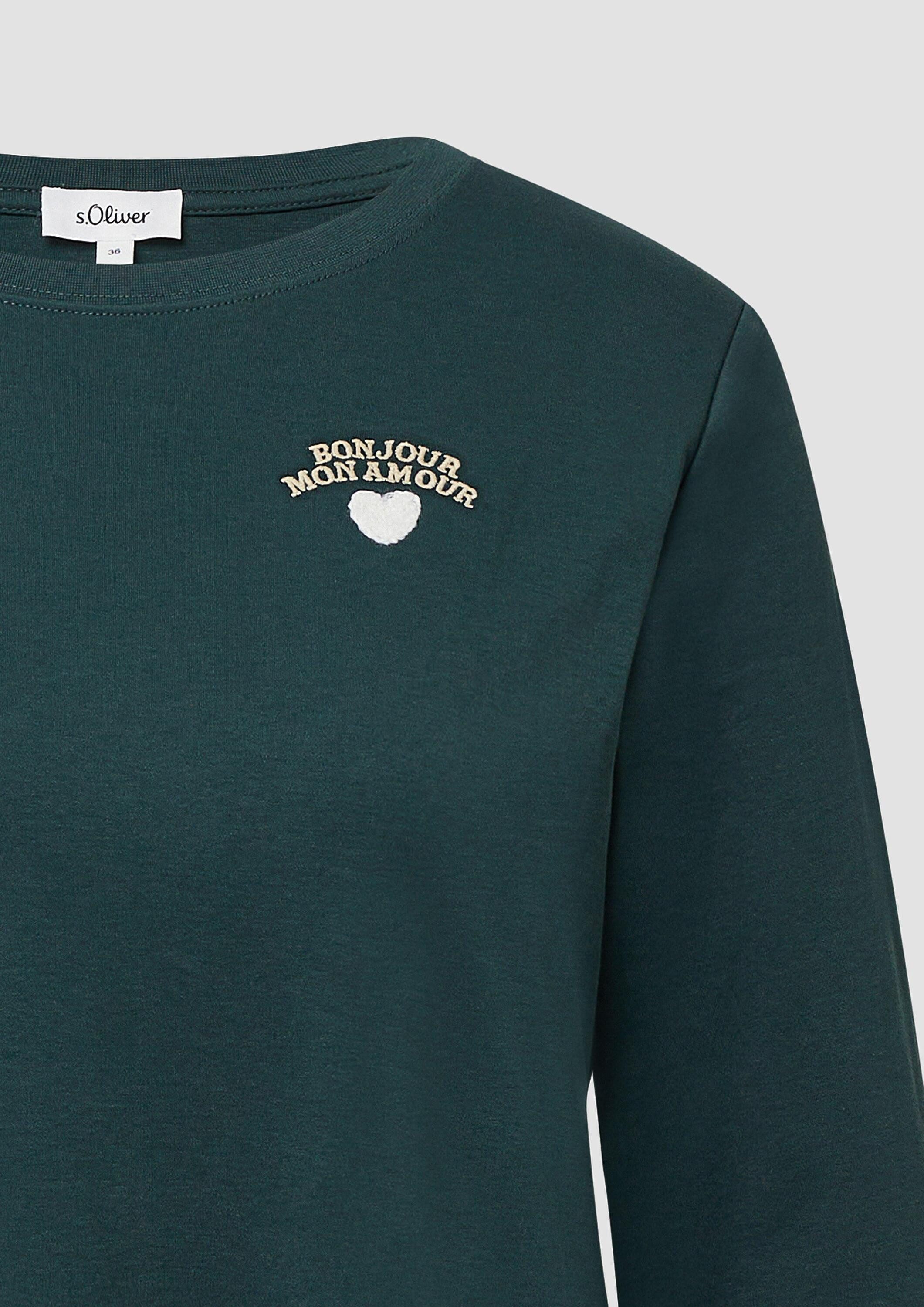 s.Oliver Langarmshirt T-Shirt Verkürztes Longsleeve mit Stickerei-Detail