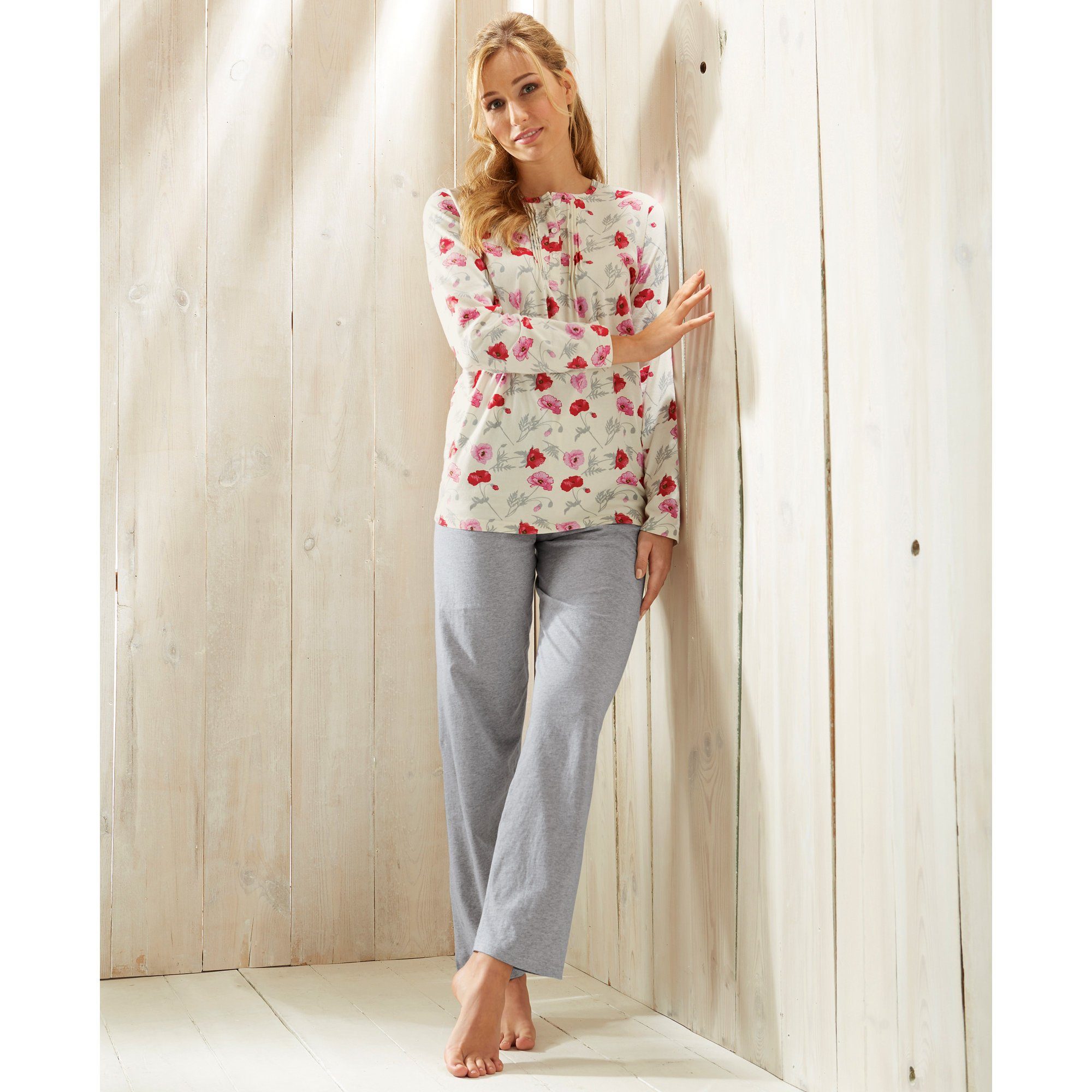 Damen-Schlafanzug Blumen Erwin Müller Pyjama Single-Jersey