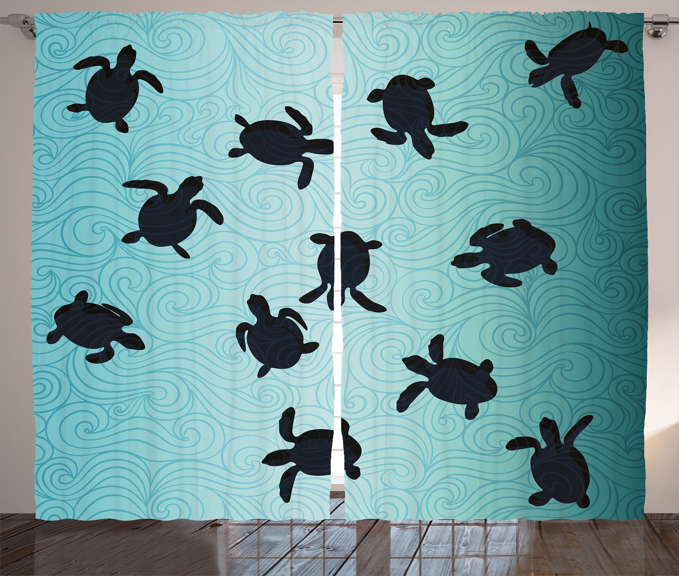 Gardine Schlafzimmer Kräuselband Vorhang mit Schlaufen und Haken, Abakuhaus, Schildkröte Baby-Schildkröten Tief Sealife