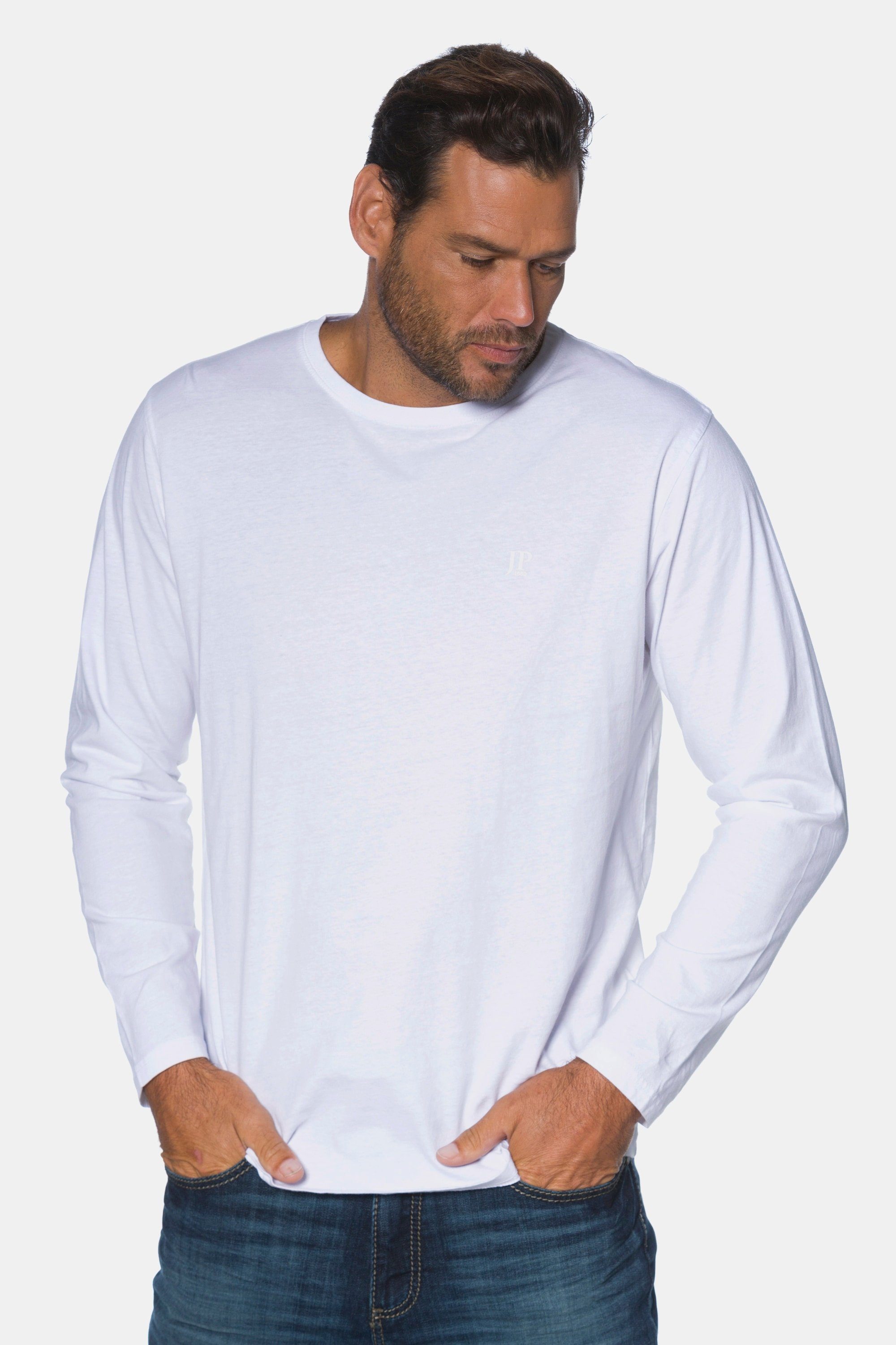 JP1880 T-Shirt Langarmshirt Basic bis 8XL schneeweiß
