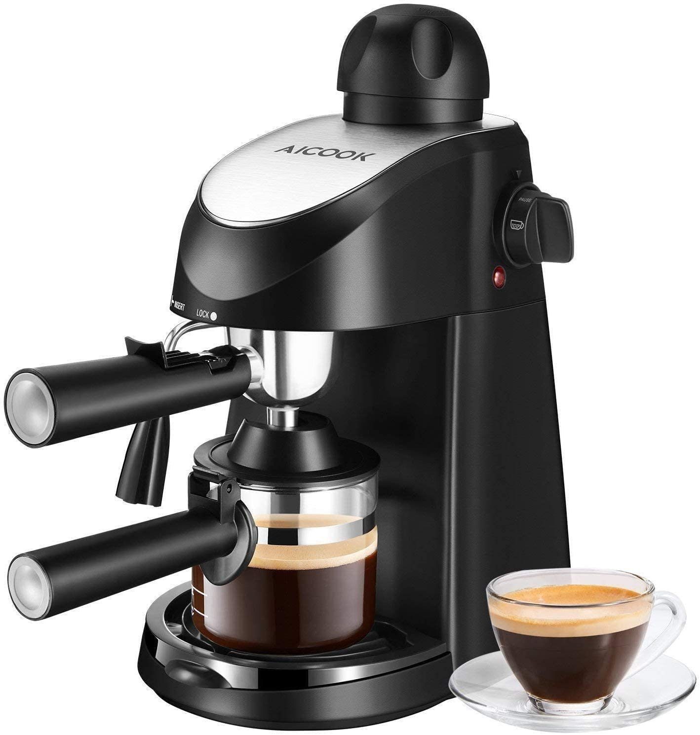aicook Espressomaschine, mit Milchaufschäumer Espresso Automat  Kaffeemaschine Kaffee Mokka