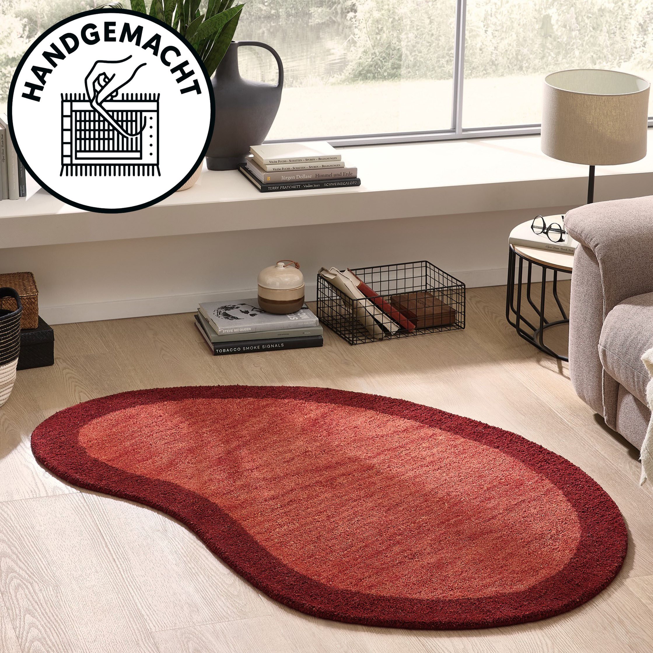 THEKO Wollteppich Gabbeh Super, Handweb, Teppich, Bordüre, reine Wolle, oval, Höhe: 9 mm, Schlafzimmer, Wohnzimmer, Esszimmer, auch als Läufer, eckig oder rund