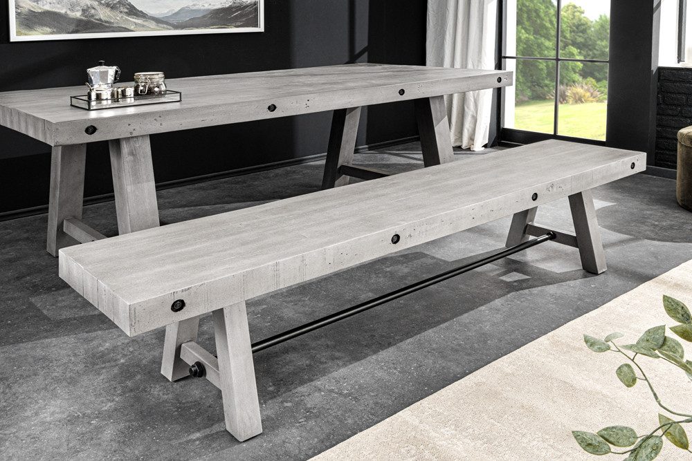 riess-ambiente Sitzbank FINCA 200cm grau · Esszimmerbank aus recyceltem Massivholz & Eisen (Einzelartikel, 1-St), Bohlenoptik · Pinienholz · Holzbank · ohne Lehne · Industrial Design