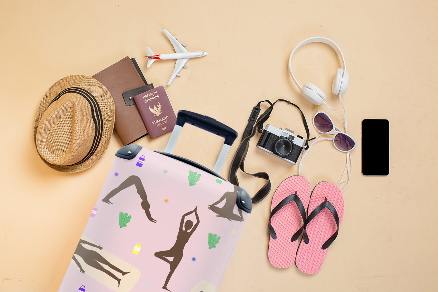 Handgepäck 4 Ferien, für Zen Reisetasche - Rollen, Trolley, rollen, Handgepäckkoffer mit Verhaltensmuster, - Reisekoffer Yoga MuchoWow