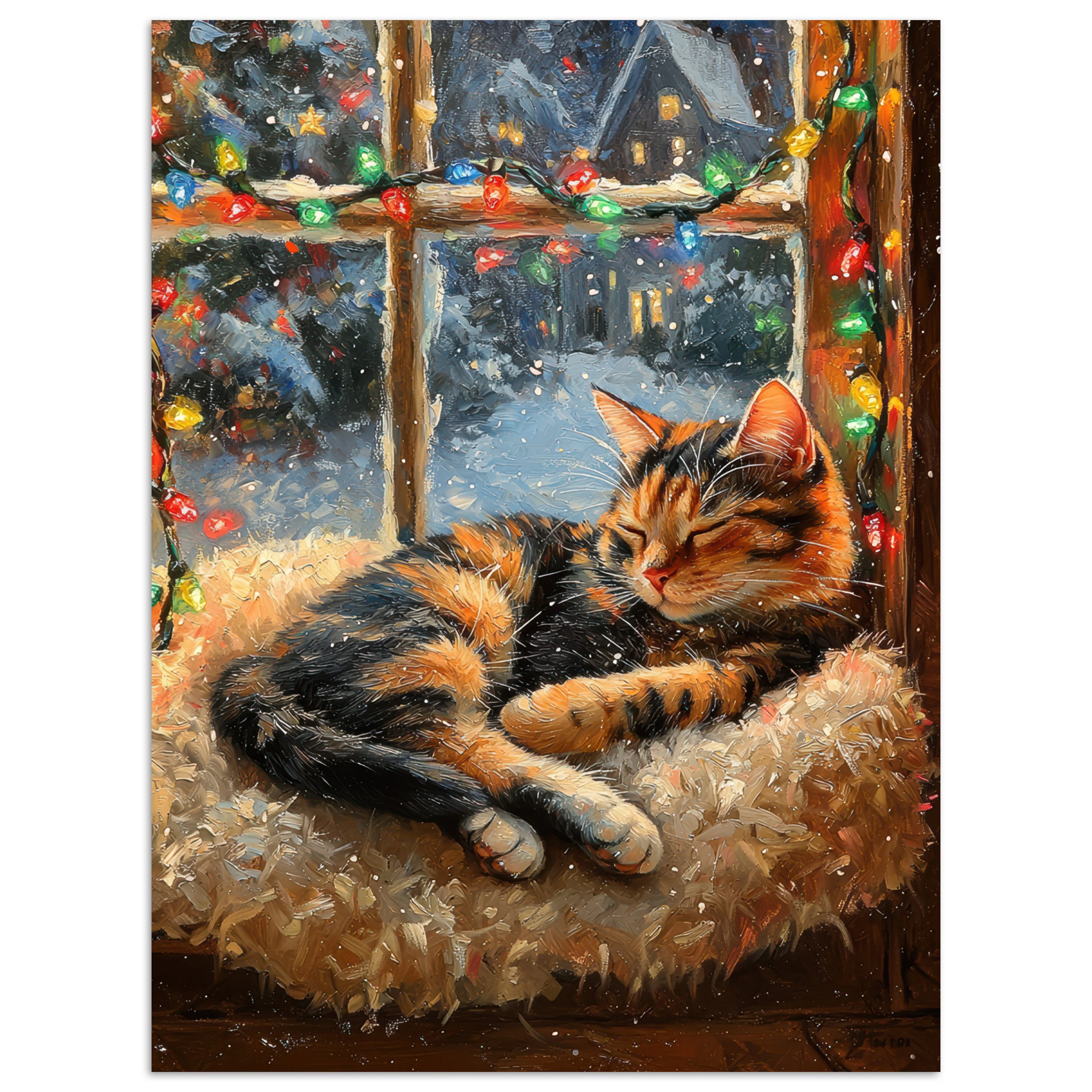 MuchoWow Poster Katze - Weihnachten - Winter - Tier, (1 St), Wandbild, Wohnzimmer Deko, Qualitätsdruck Dickes Papier, 90x120 cm