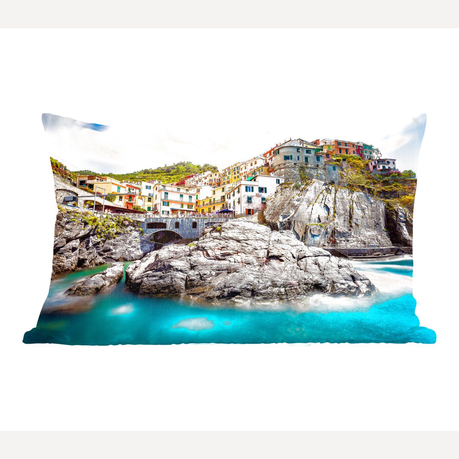 MuchoWow Dekokissen Klares blaues Meer bei Cinque Terre in Italien, Wohzimmer Dekoration, Zierkissen, Dekokissen mit Füllung, Schlafzimmer