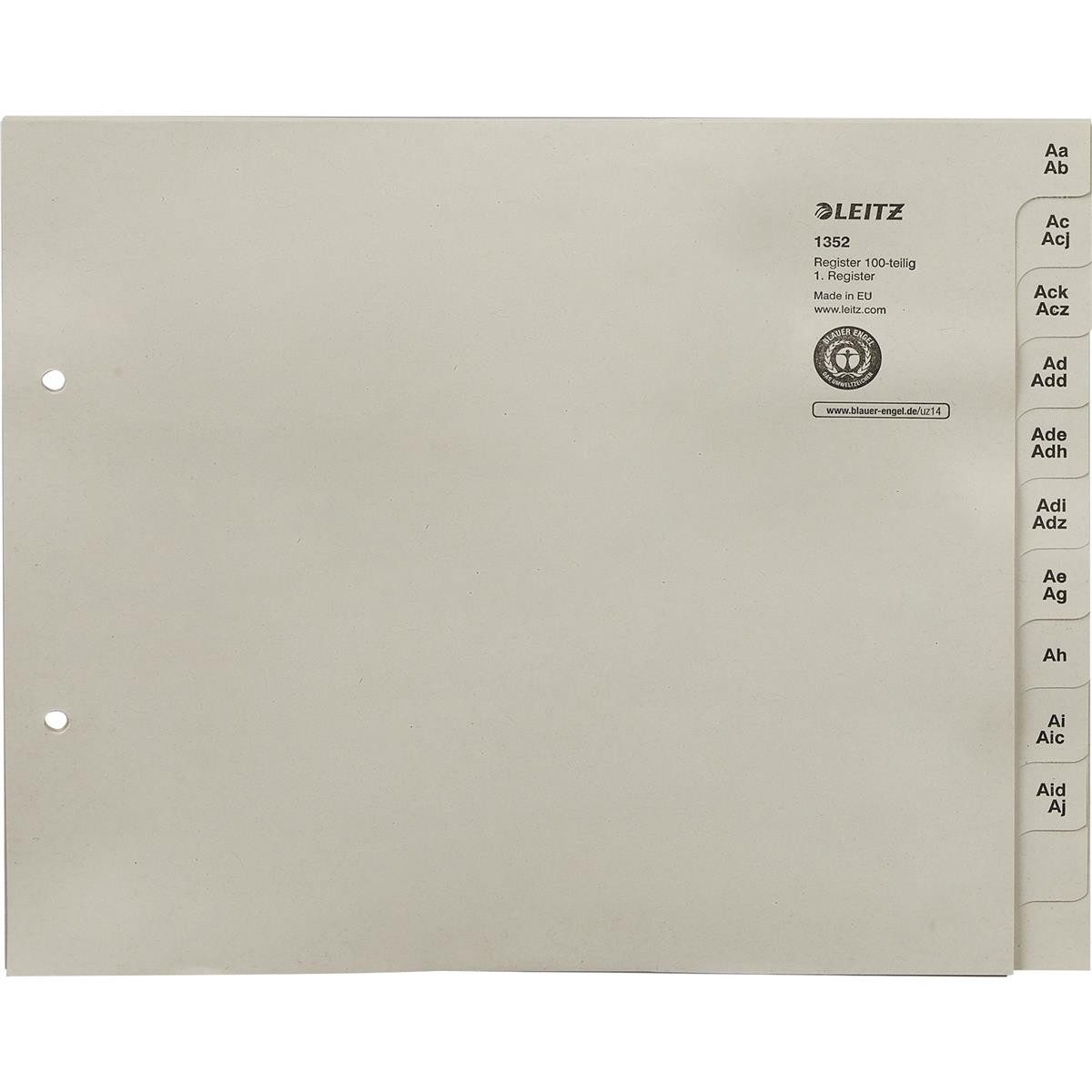 LEITZ Aktenordner LEITZ Tauenpapier-Register, A-Z, fr 100 Ordner, grau