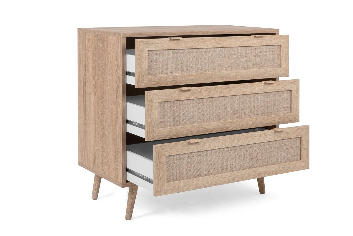 Finori Sideboard Sideboard Schubkastenkommode Bali Sonoma Eiche Rattan Optik Aufdruck