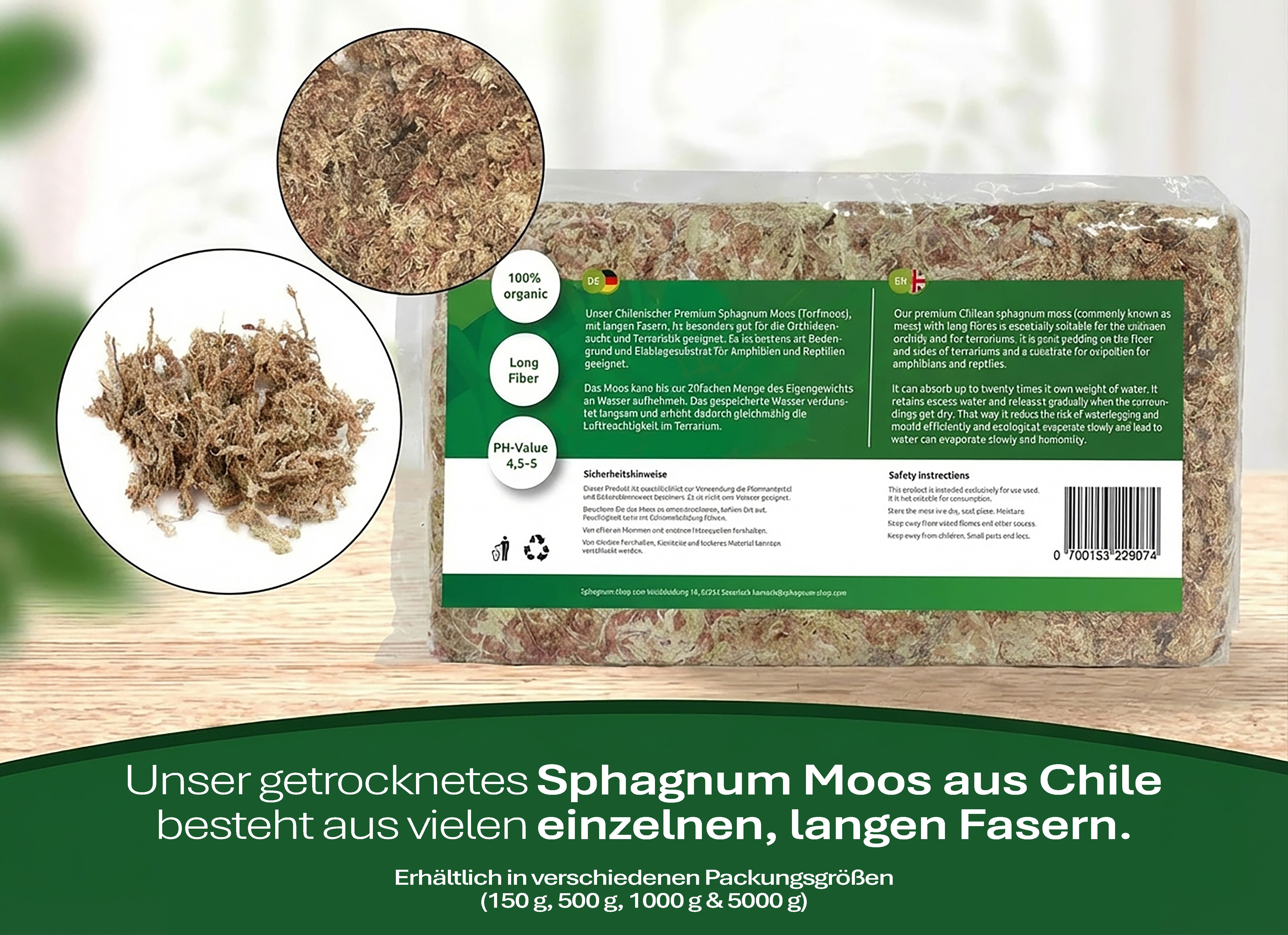 sphagnum-shop.com Terrarien-Substrat Sphagnum Moos aus Chile für Terrarium und Orchideen, Chilenische Premium-Qualität, Ideal für Pflanzenpflege & Terraristik – Bild 4 von 5