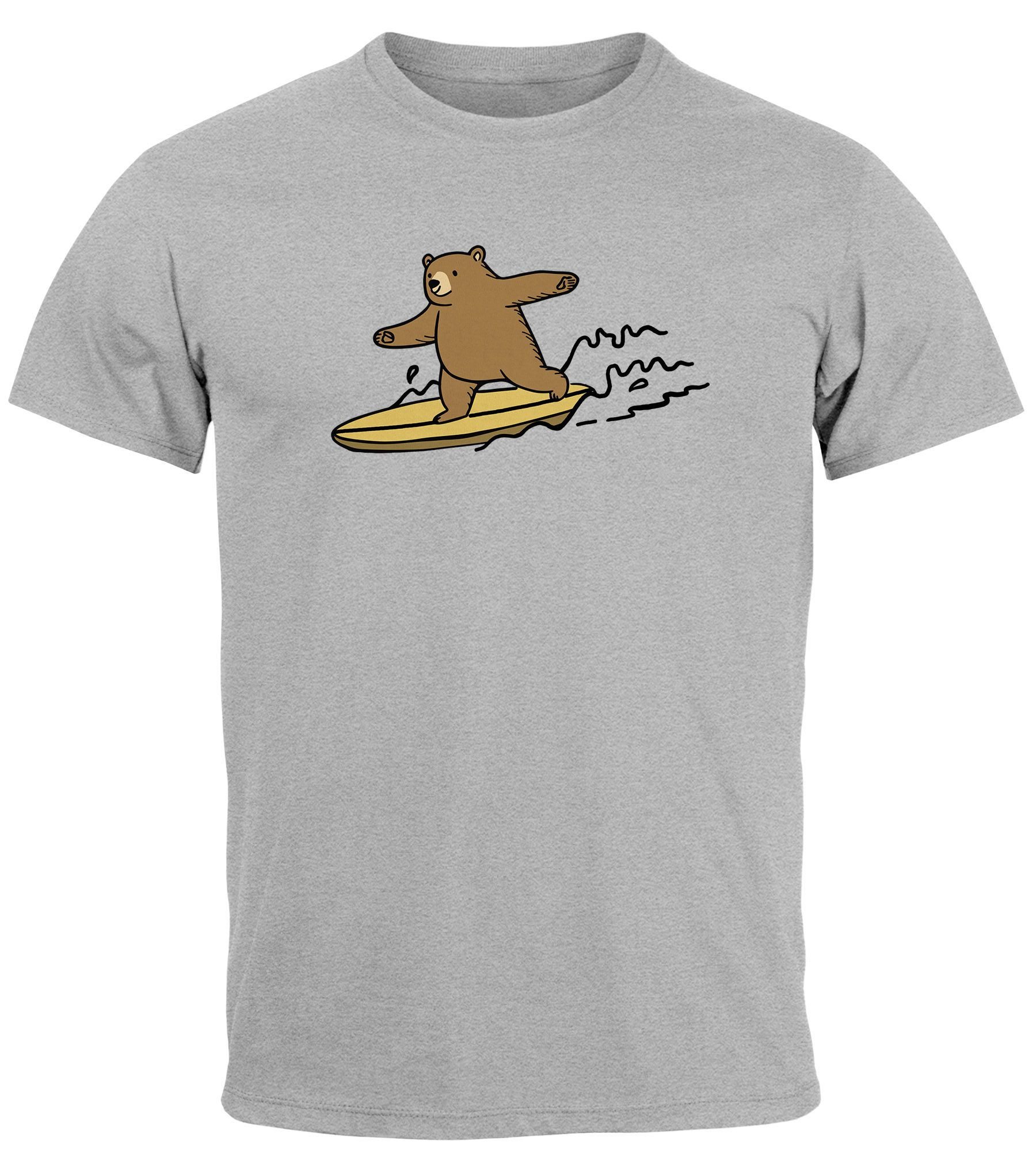 Print-Shirt Herren T-Shirt Bär Print Surfer Surfboard Sommer Printshirt