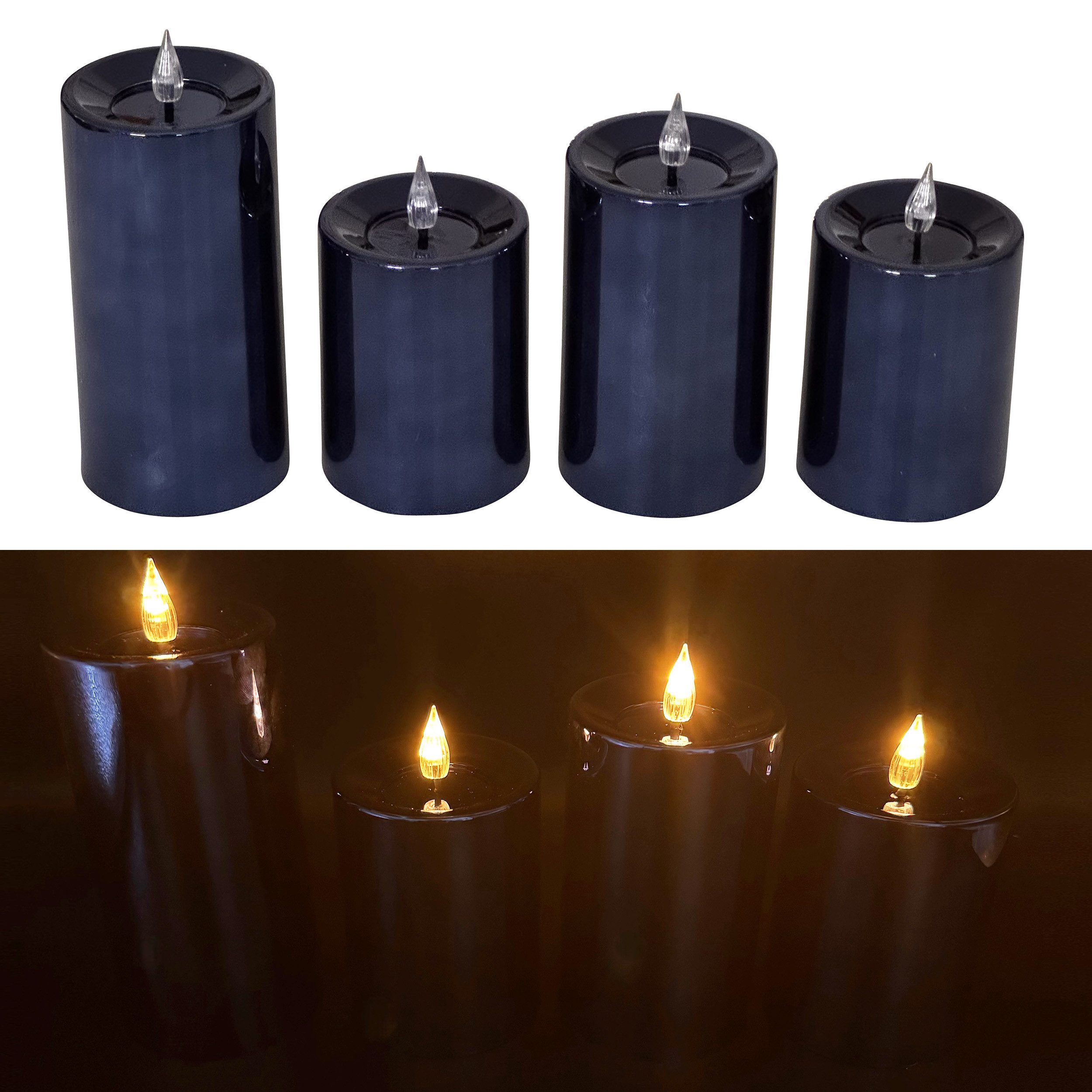 Online-Fuchs LED-Kerze 4 LED Kerzen mit 6-Stunden Timer und Hochglanz Oberfläche (in den Farben Silber, Rot, Rosé, Blau und Grün, realistische Flamme aus Acrylglas), Outdoor geeignet - Deko für Herbst, Winter und Weihnachten