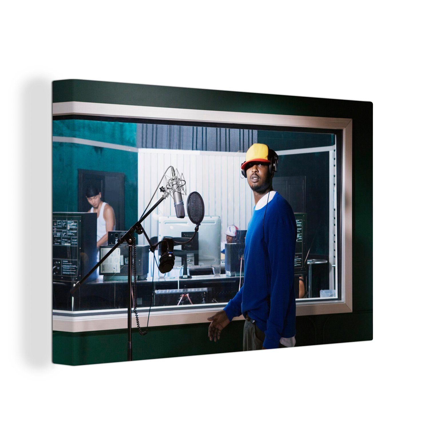 OneMillionCanvasses® Leinwandbild Hip-Hop-Künstler im Aufnahmestudio, (1 St), Wandbild Leinwandbilder, Aufhängefertig, Wanddeko, 30x20 cm