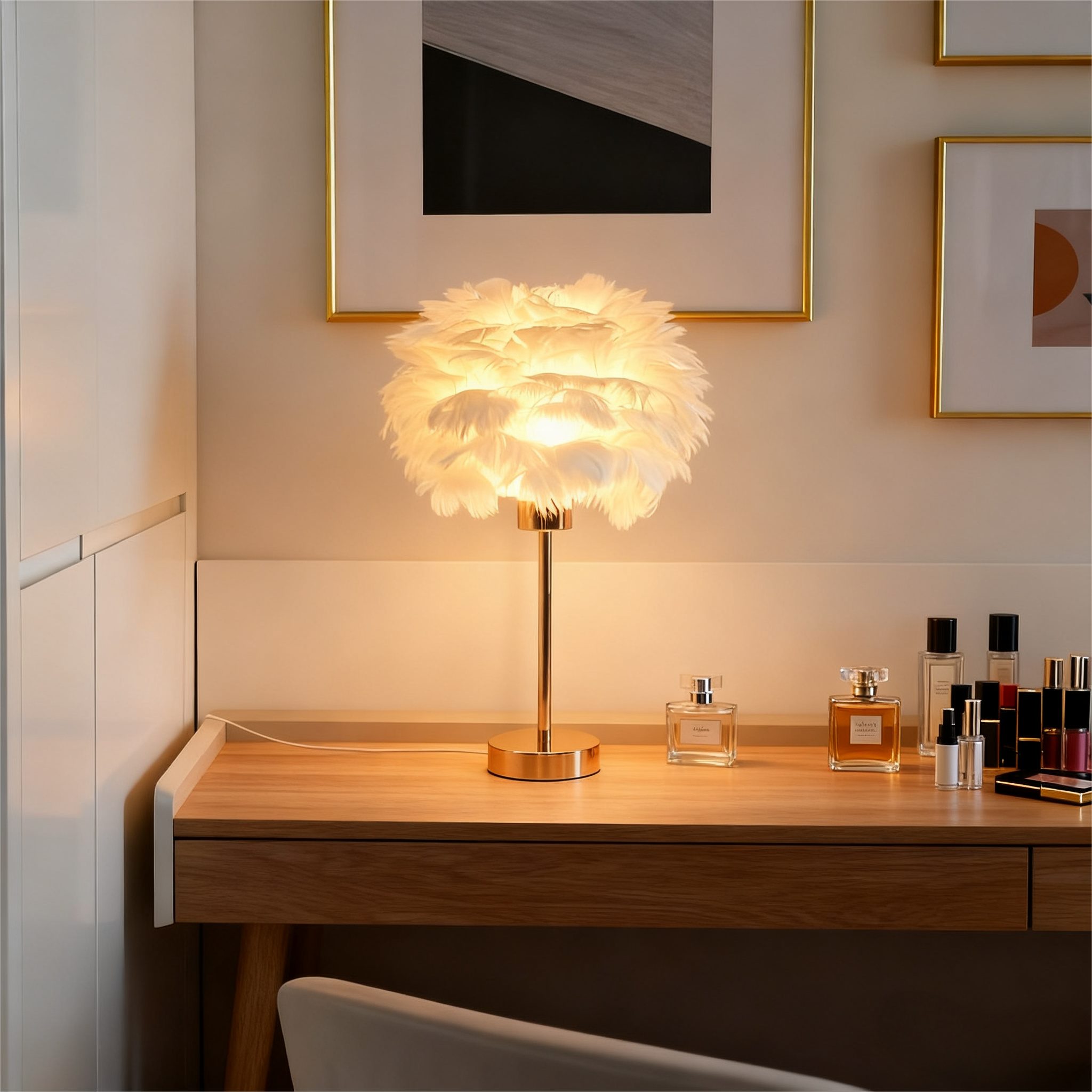 JDONG Tischleuchte 30CM/35CM kunstliche Feder Tischlampe Schlafzimmer, Mode günstig online kaufen