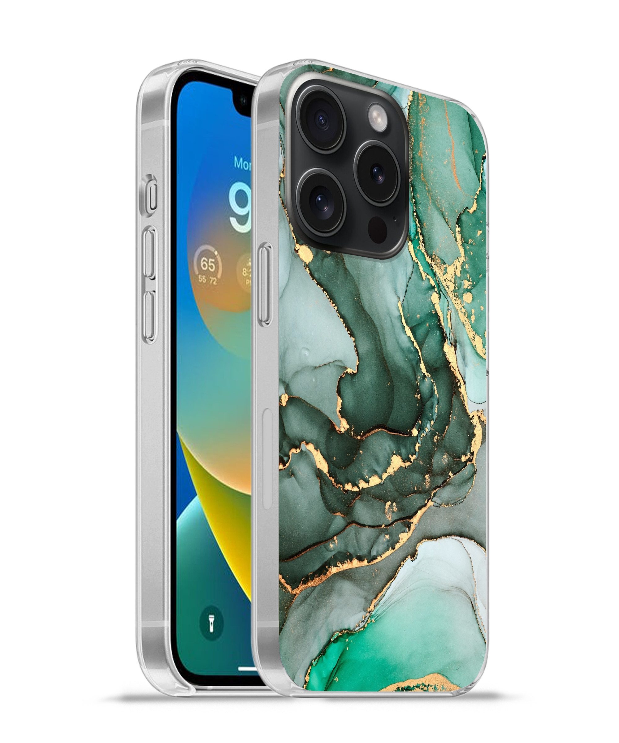 MuchoWow Handyhülle für Apple iPhone 15 Pro Gold - Marmor - Grün - Luxus - Marmoroptik - G, Smartphone-Bumper, Print, Handy Schutzhülle Dünn