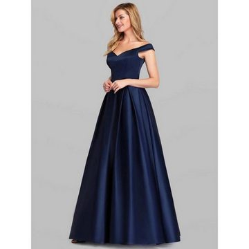 ZWY Abendkleid Kleid schulterfreies Retro-Kleid mit weitem Rock (Elegantes modisches Damen-Abendkleid) Abendkleid Blaues Damen V-Ausschnitt One Shoulder Kleid
