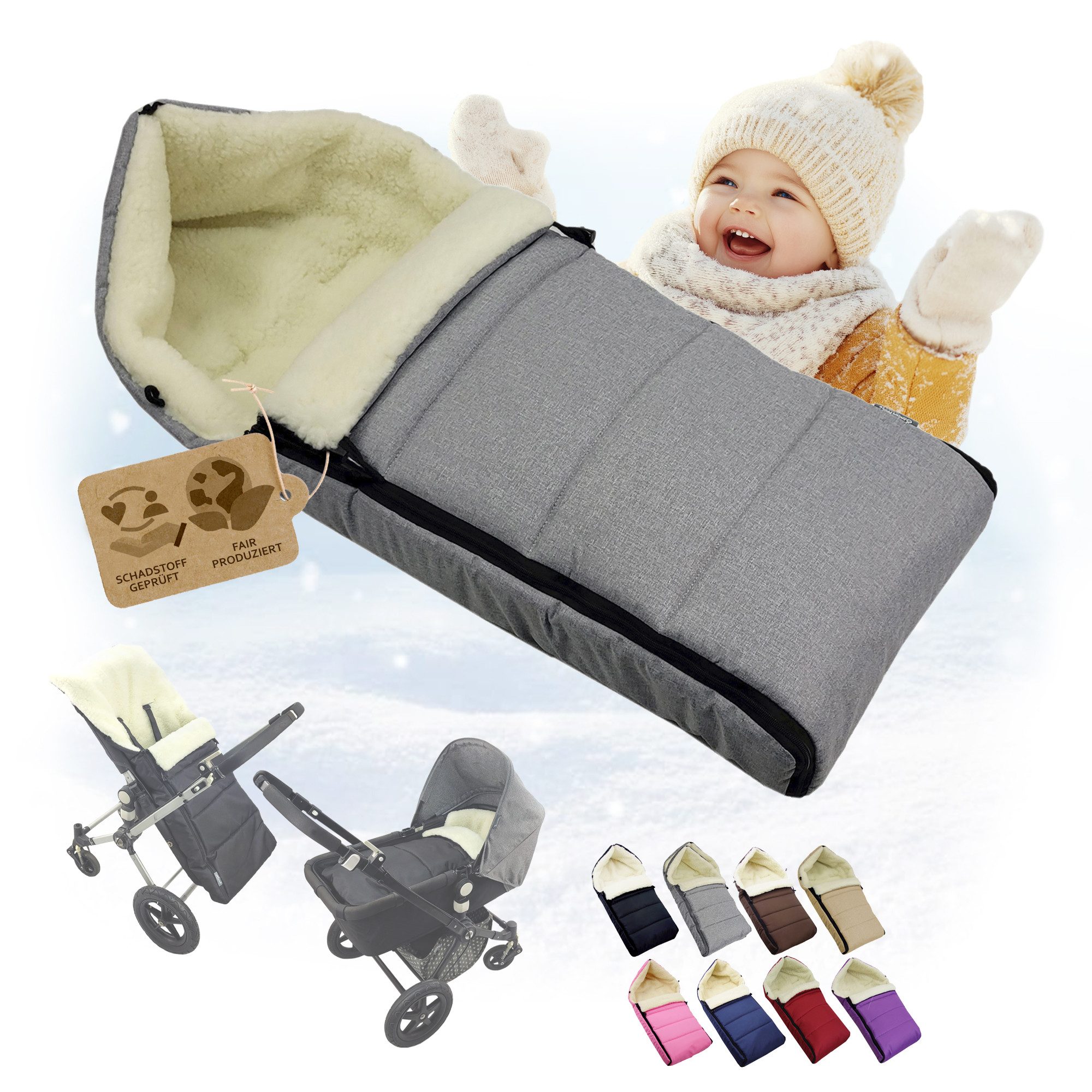 BambiniWelt by Rafael K. Fußsack Winterfußsack Babyfußsack Fußsack Kinderwagen Wolle 108cm LINIERT, universal