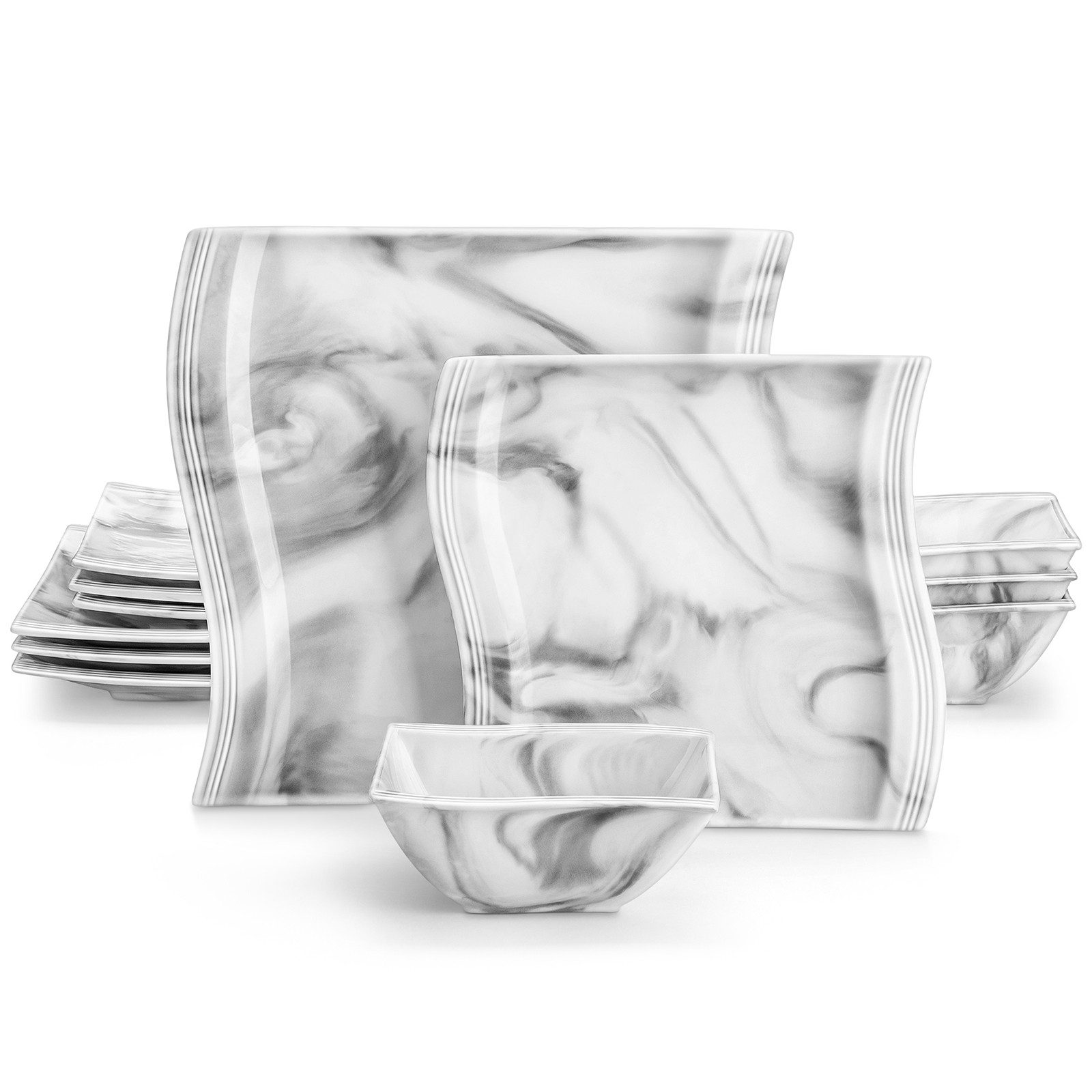 MALACASA Geschirr-Set Tafelservice FLORA für 6/4 Personen Marmor Geschirrset (12-tlg), 4 Personen, Porzellan