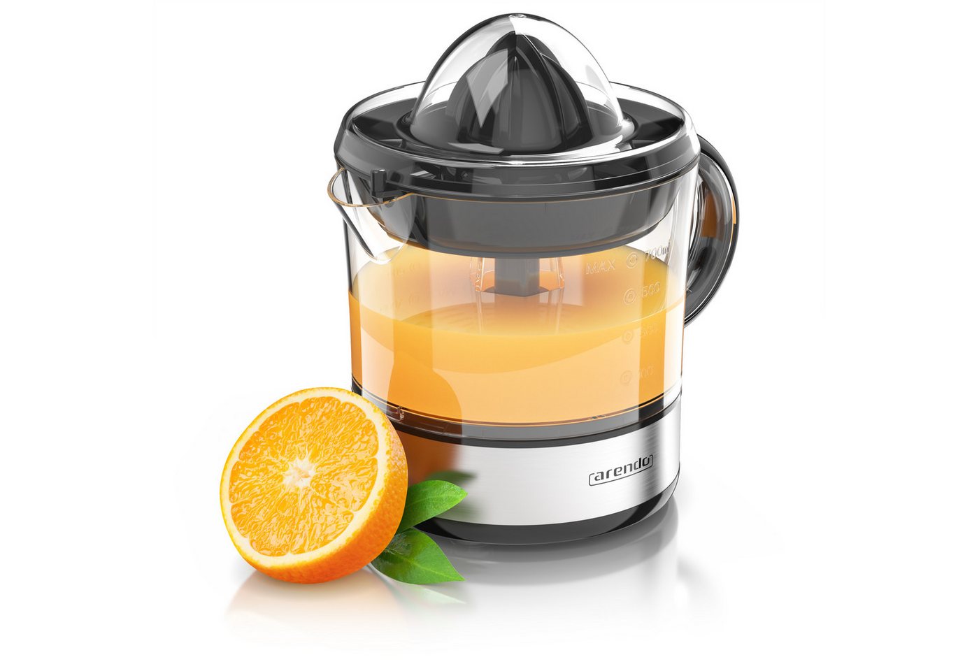 Arendo Entsafter Automatische Zitruspresse, 2 Presskegel, BPA-frei, zwei Drehrichtungen, 40 W, 700ml Behälter, anpassbare Siebgröße, Aromadeckel, spülmaschinenfest