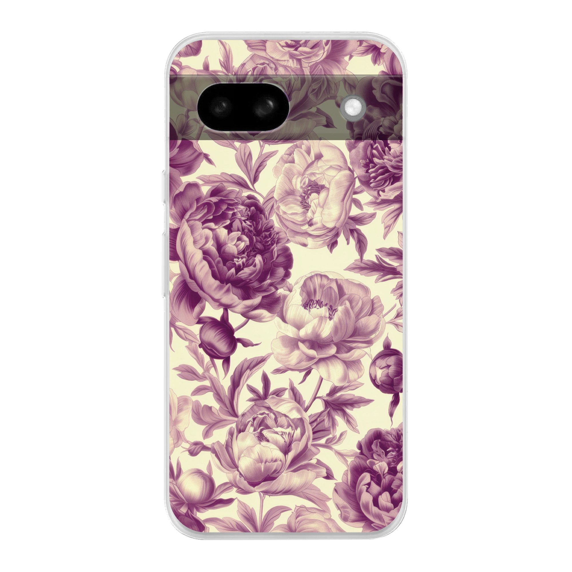 MuchoWow Handyhülle für Google Pixel 8a Blumen - Muster - Lila - Beige, Phone Case, Silikon, Schutzhülle Dünn